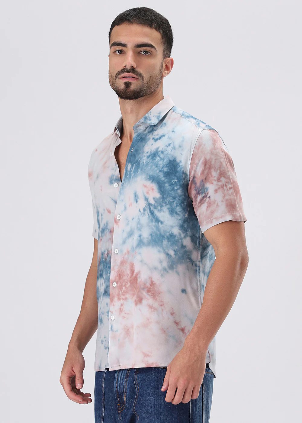 Coral Red Tie Dye Half Sleeve Shirt - Image 5