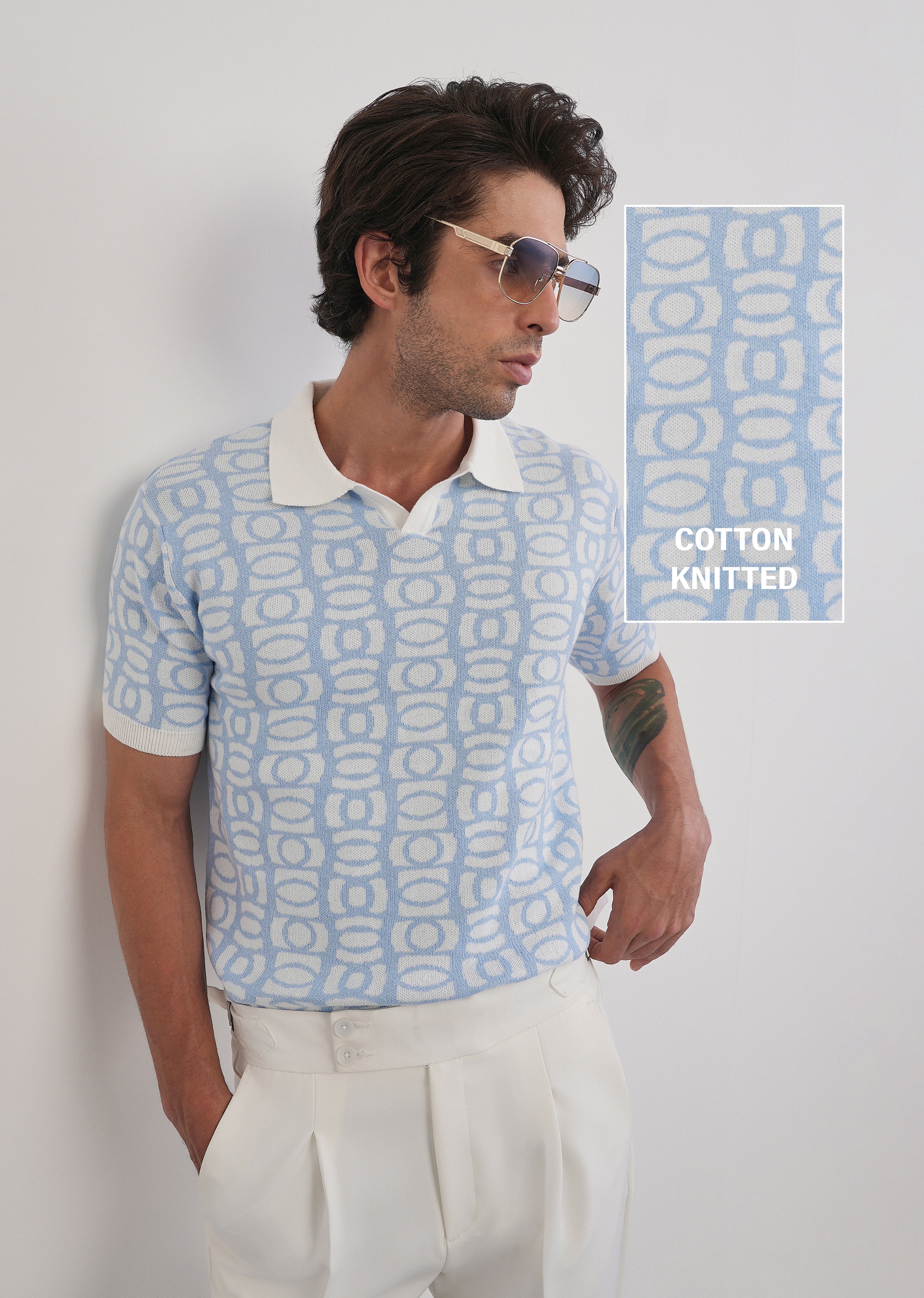 Cotton Sky Blue Knitted Polo - Image 2