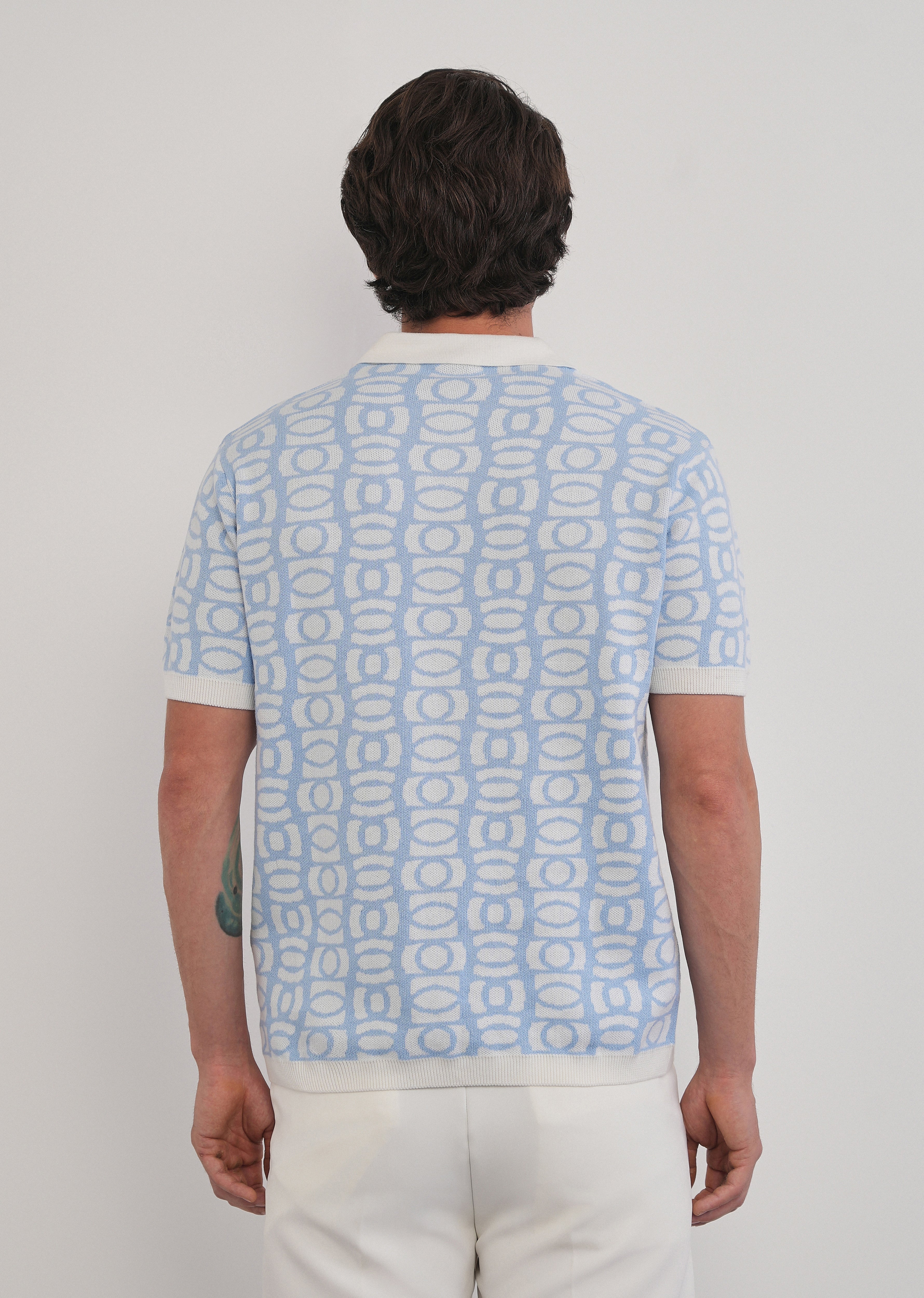 Cotton Sky Blue Knitted Polo - Image 3