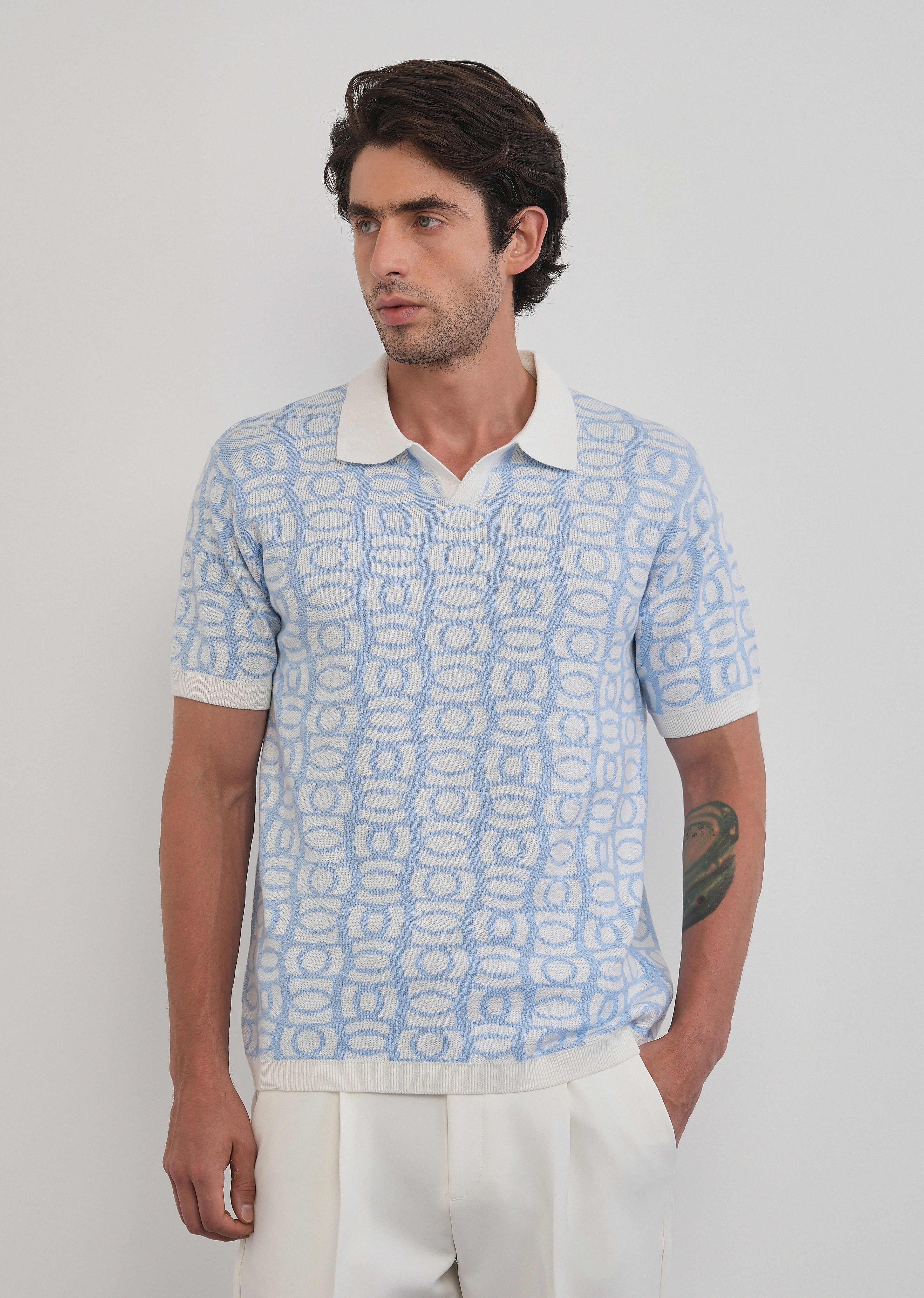 Cotton Sky Blue Knitted Polo - Image 5