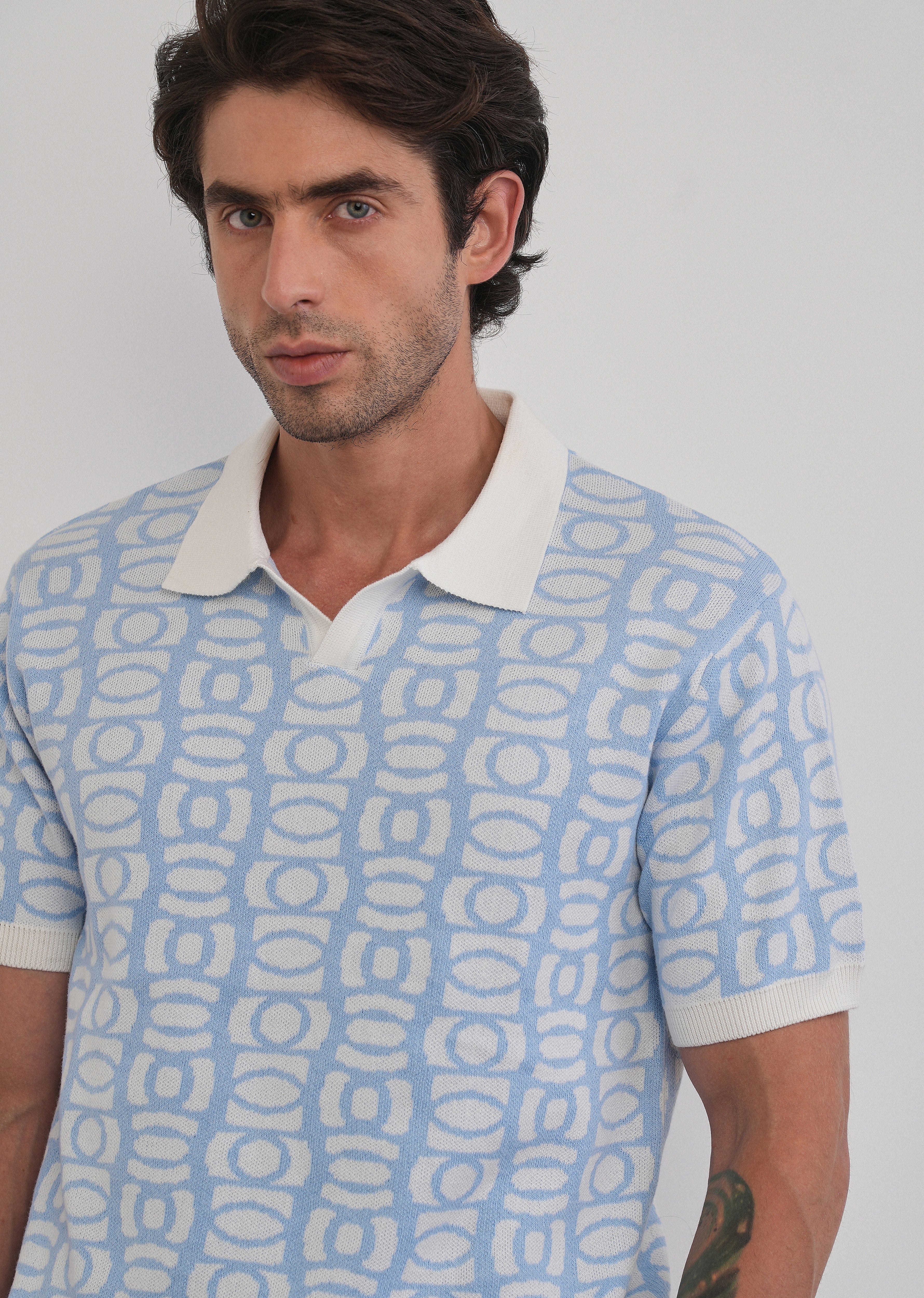 Cotton Sky Blue Knitted Polo - Image 7