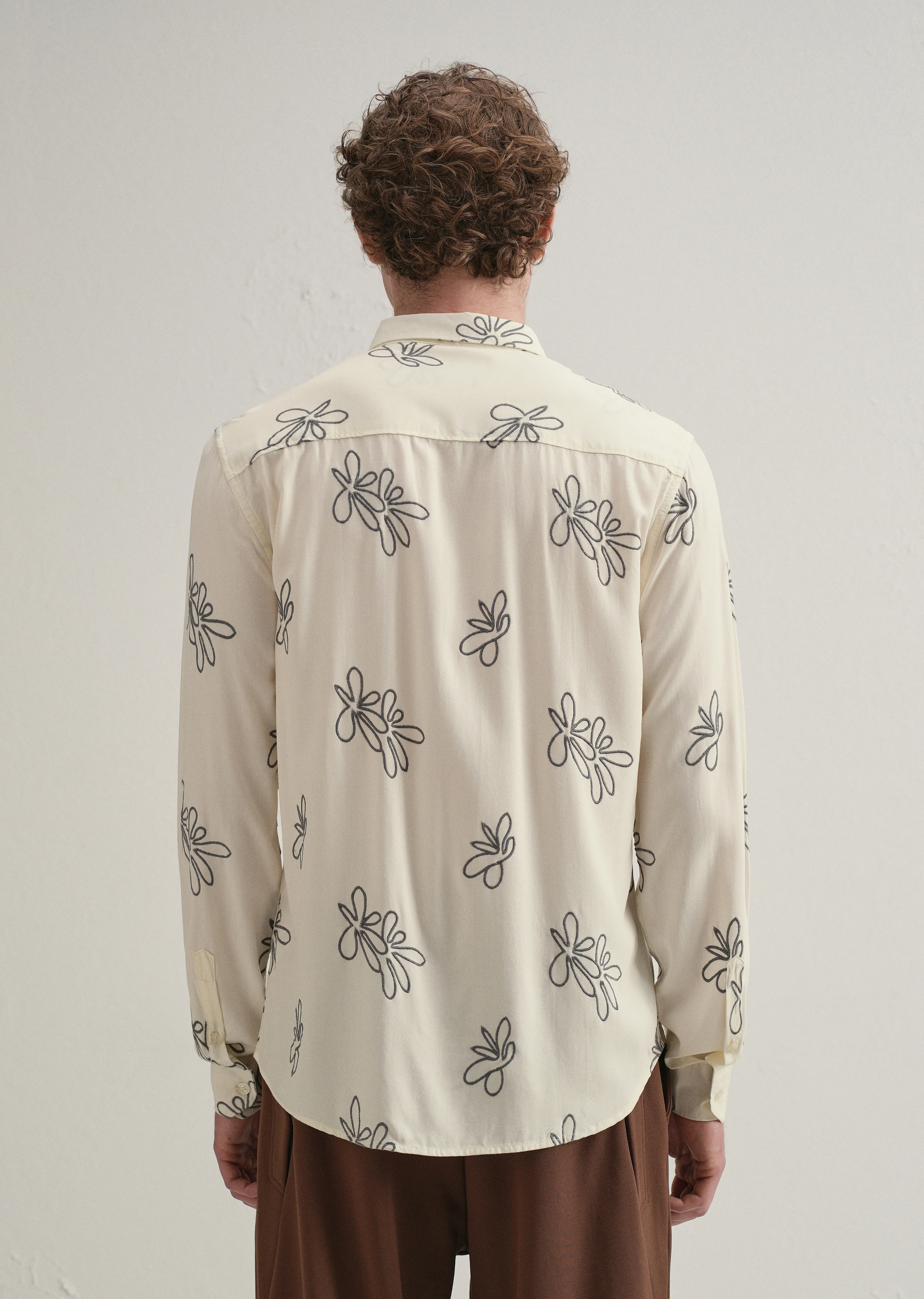 Cream Abstract Floral Embroidery Shirt - Image 3