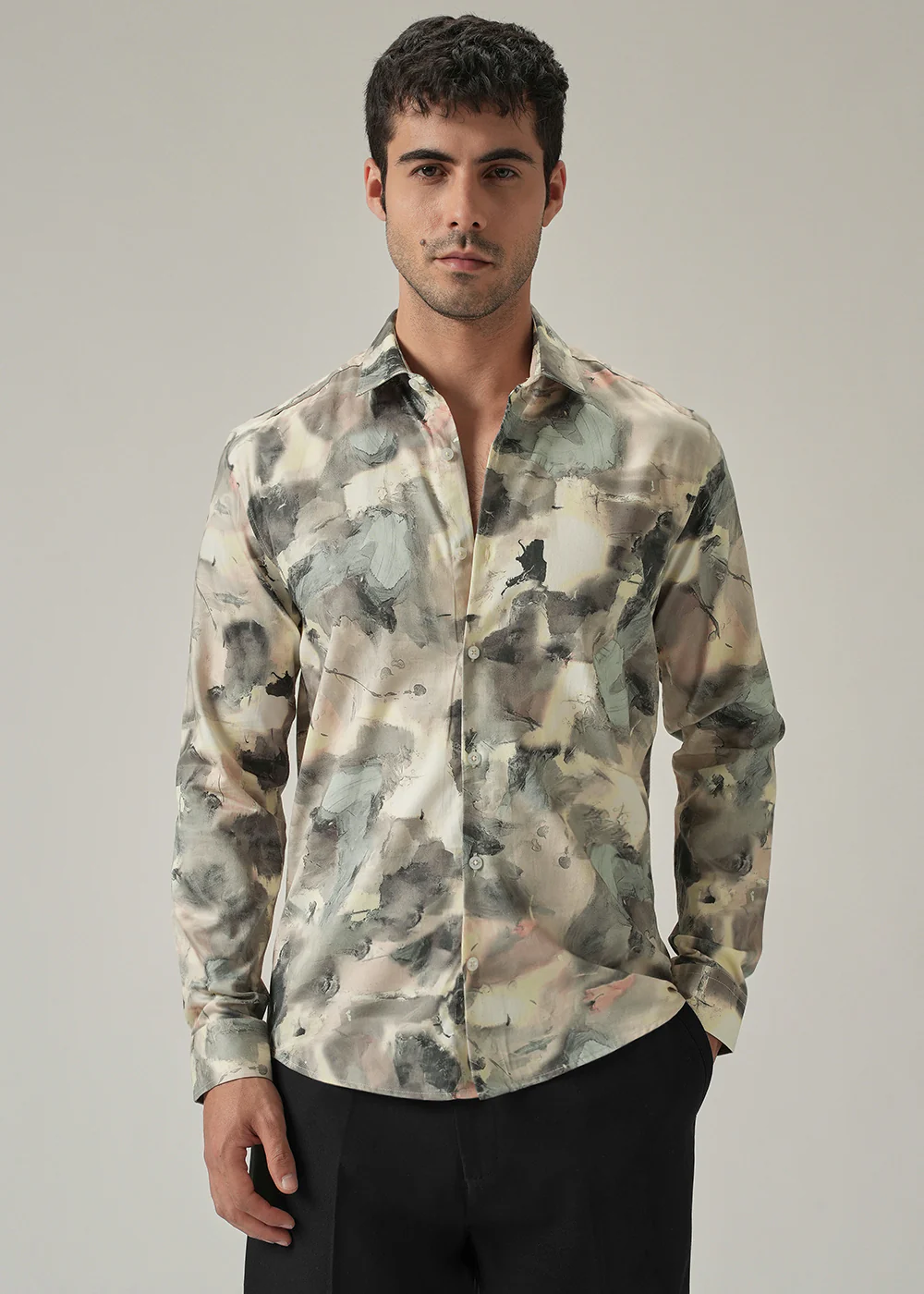 Cream Artistic Camouflage Print Shirt - Image 3