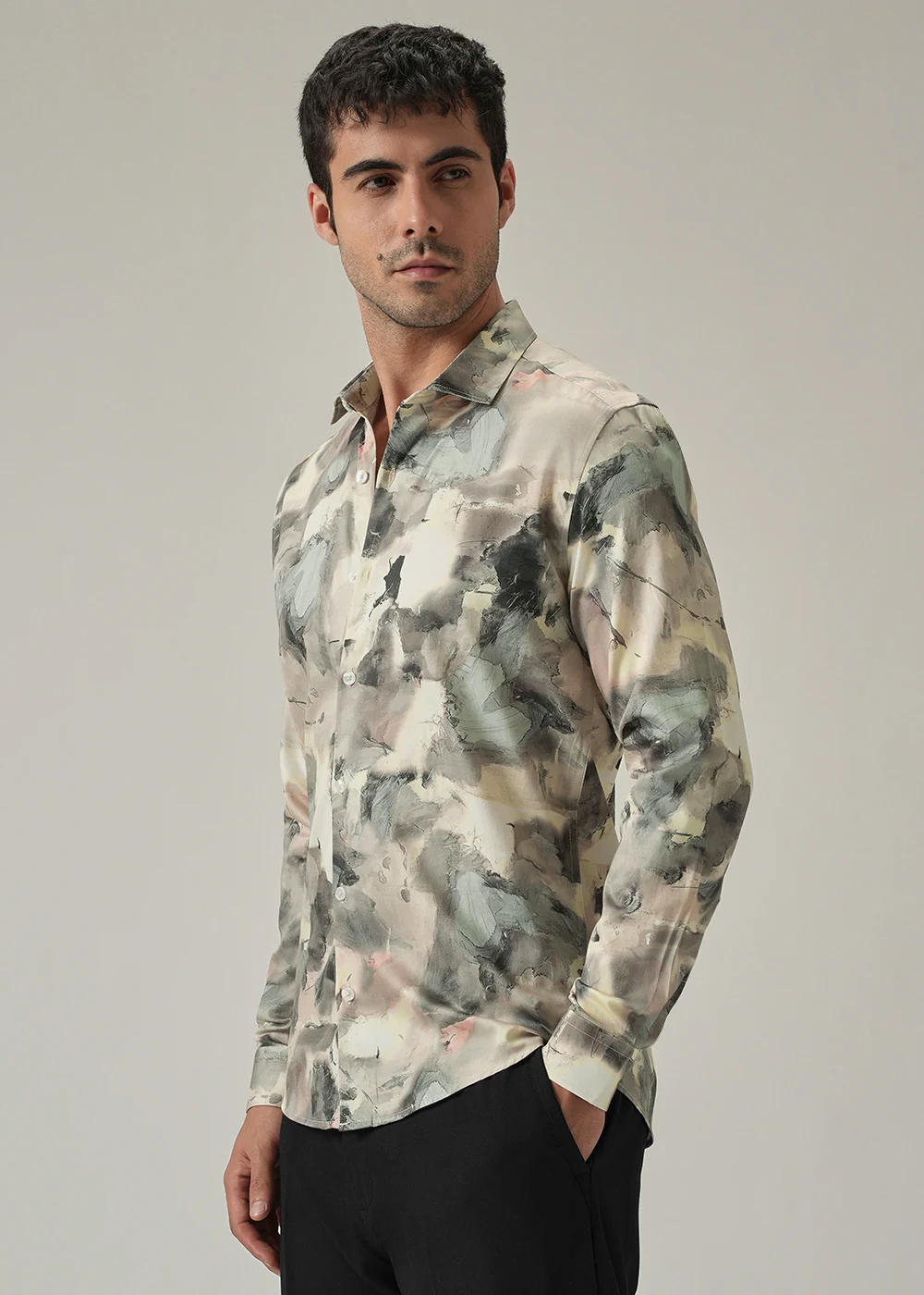 Cream Artistic Camouflage Print Shirt - Image 4