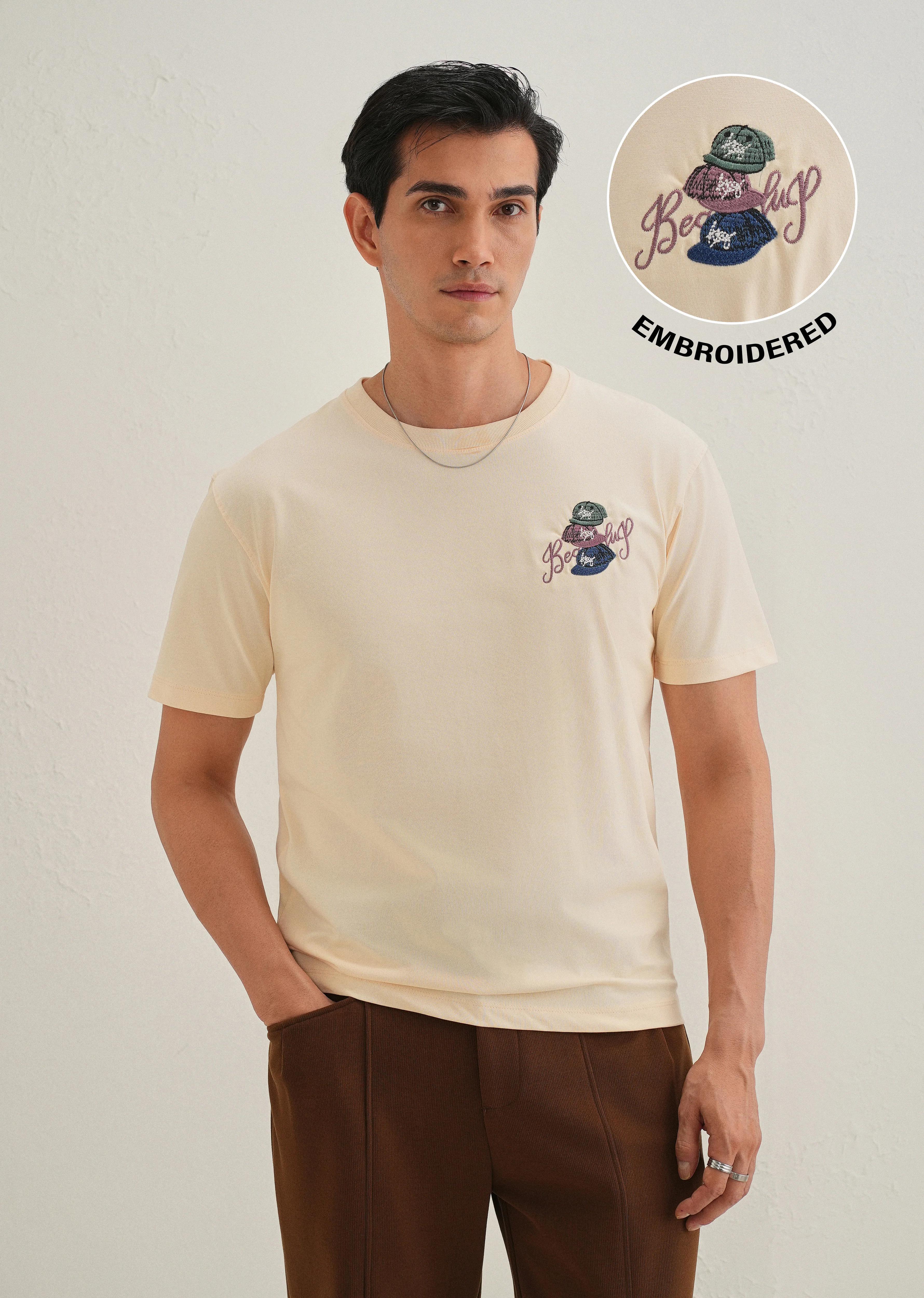 Cream Back Print Regular Fit T-Shirt - Image 2
