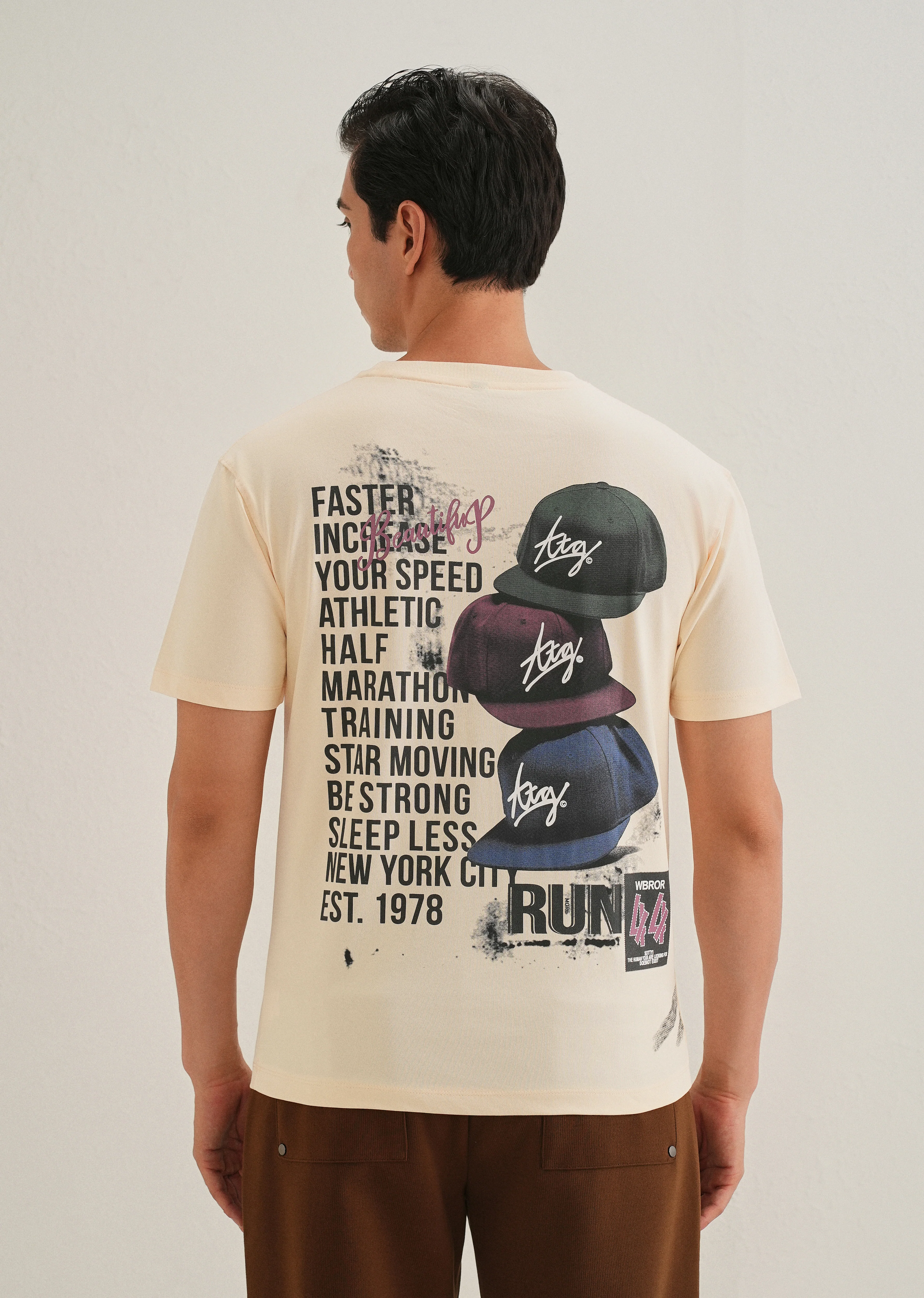 Cream Back Print Regular Fit T-Shirt - Image 5