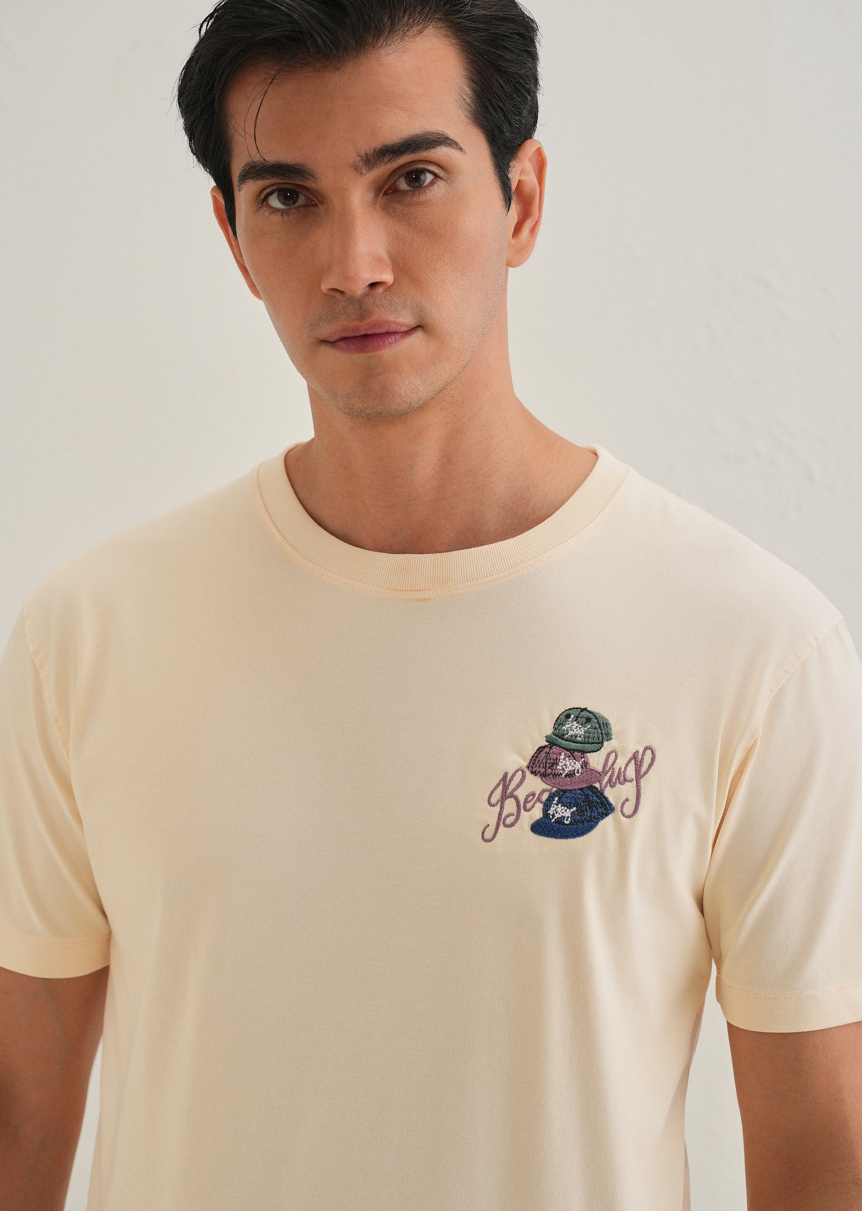 Cream Back Print Regular Fit T-Shirt - Image 7