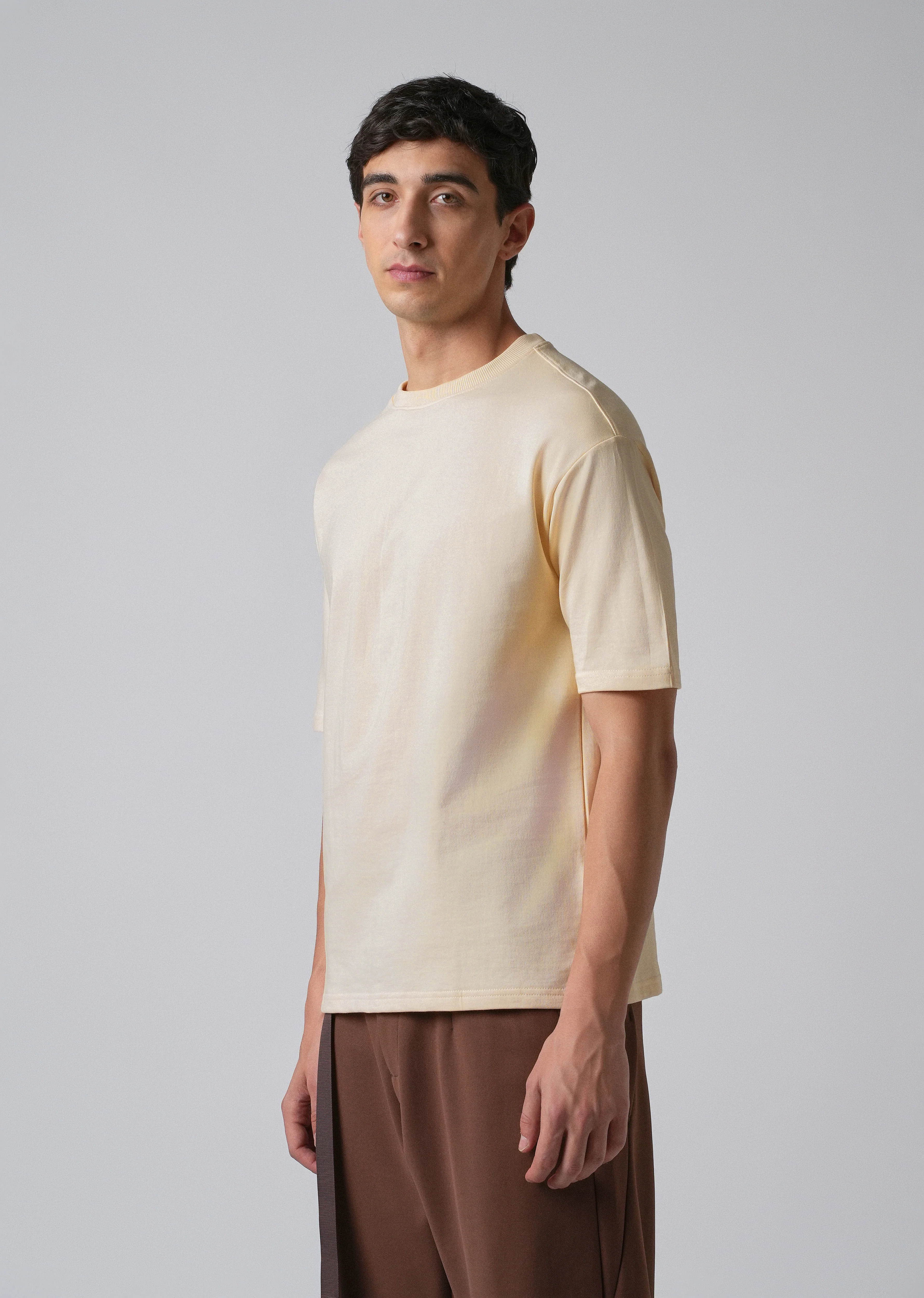Cream Basic Relaxed Fit T-shirt - Image 4