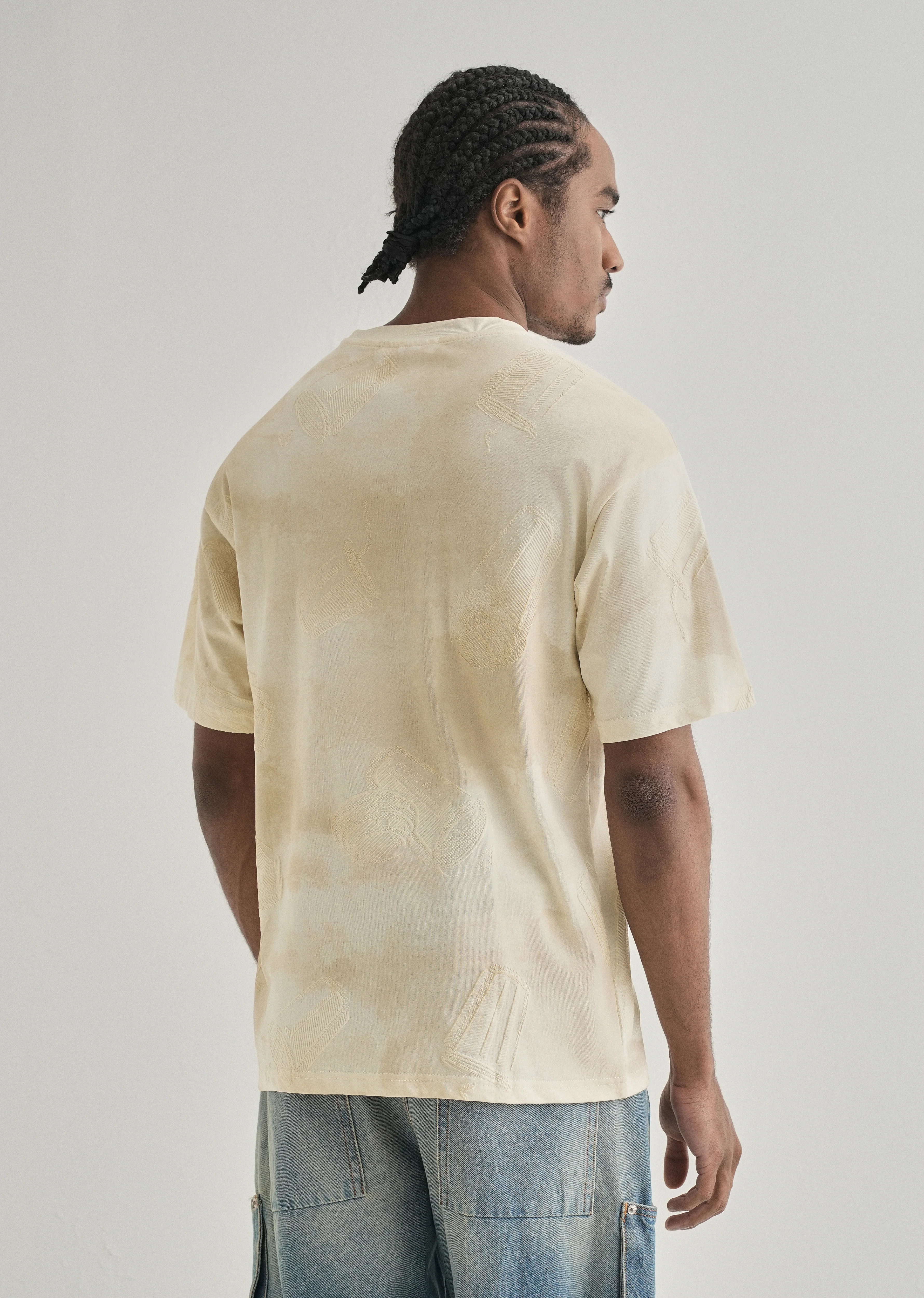 Cream Beige Printed Oversized T-shirt - Image 2