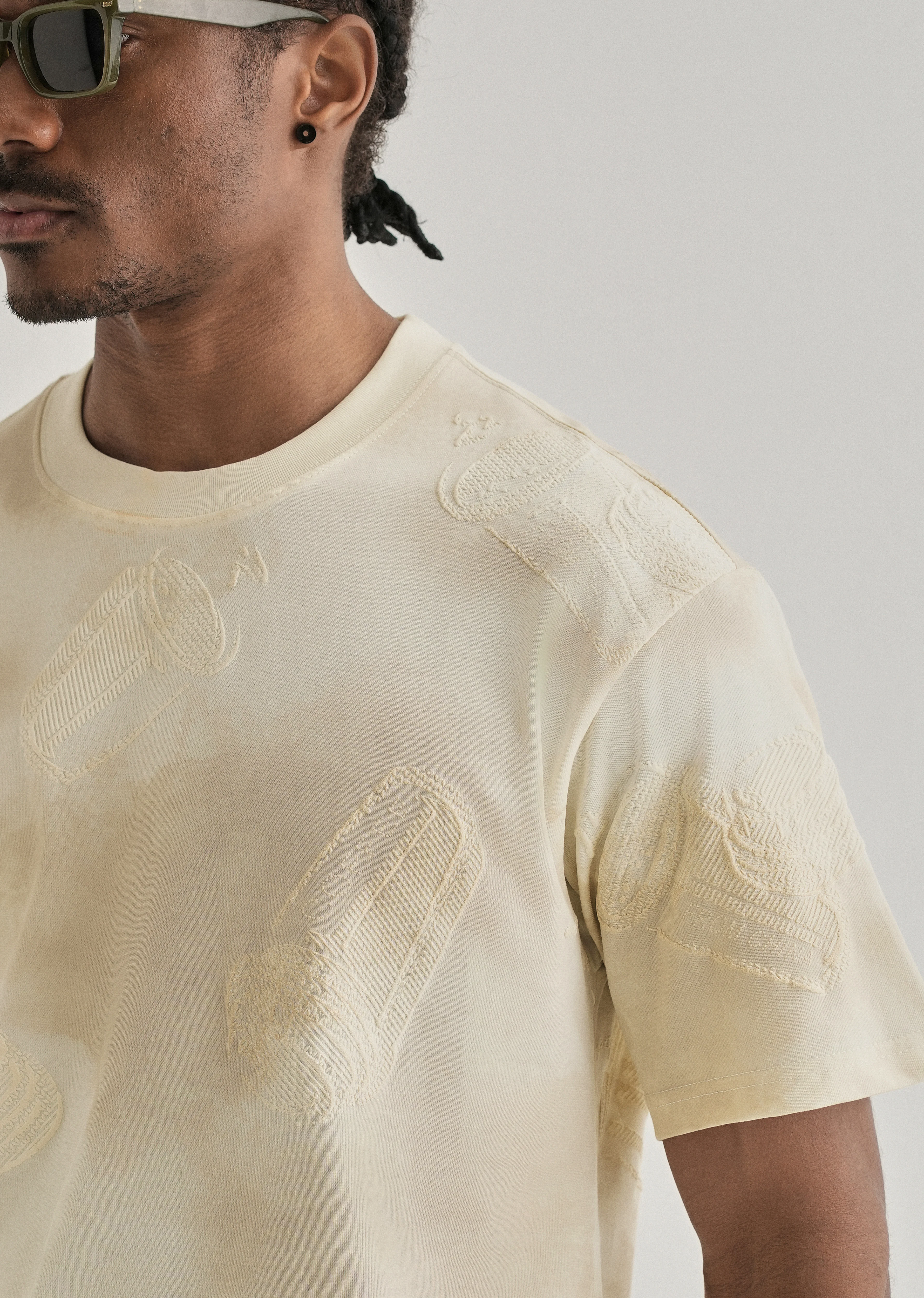 Cream Beige Printed Oversized T-shirt - Image 5
