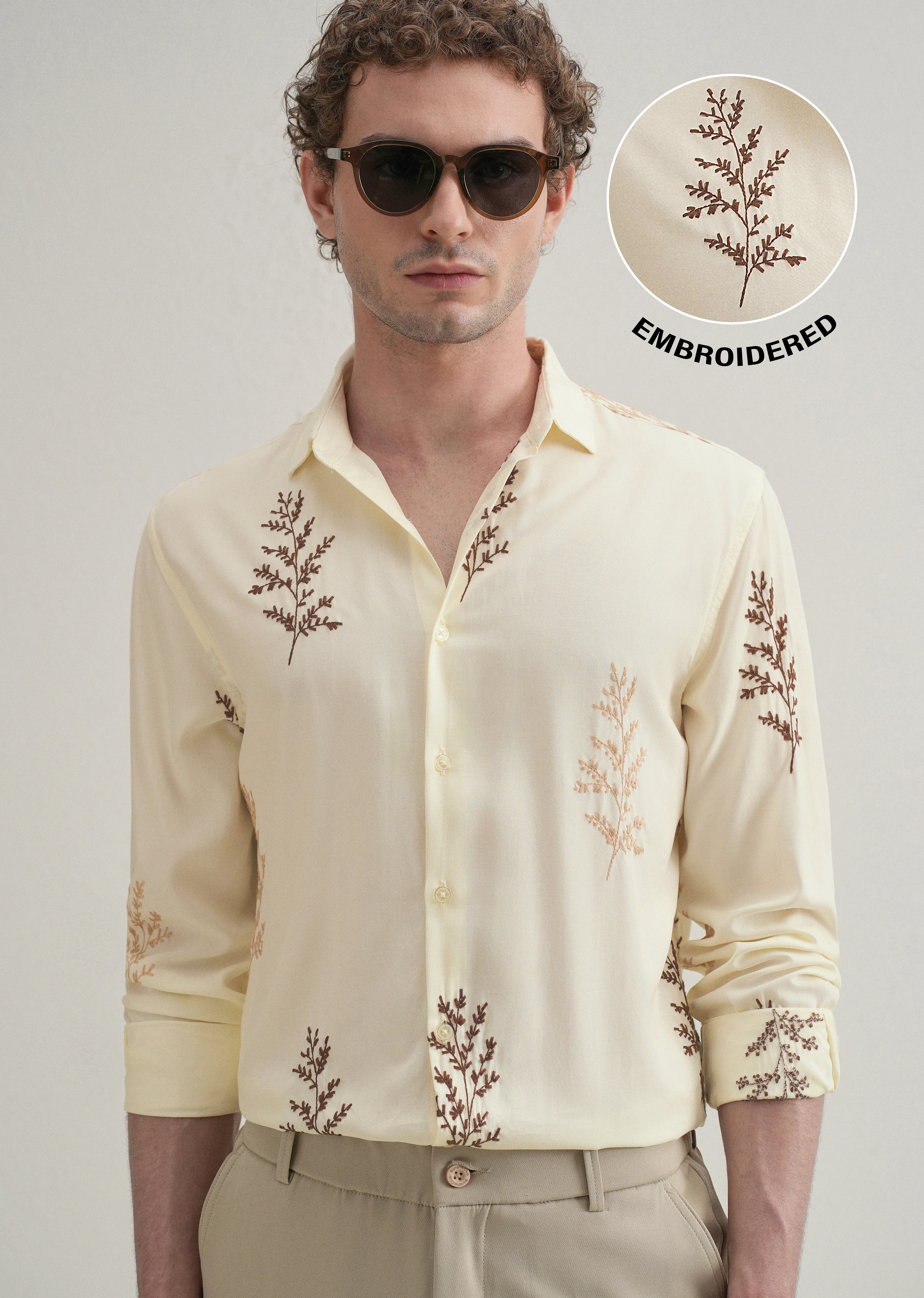 Cream Botanical Embroidery Shirt - Image 7