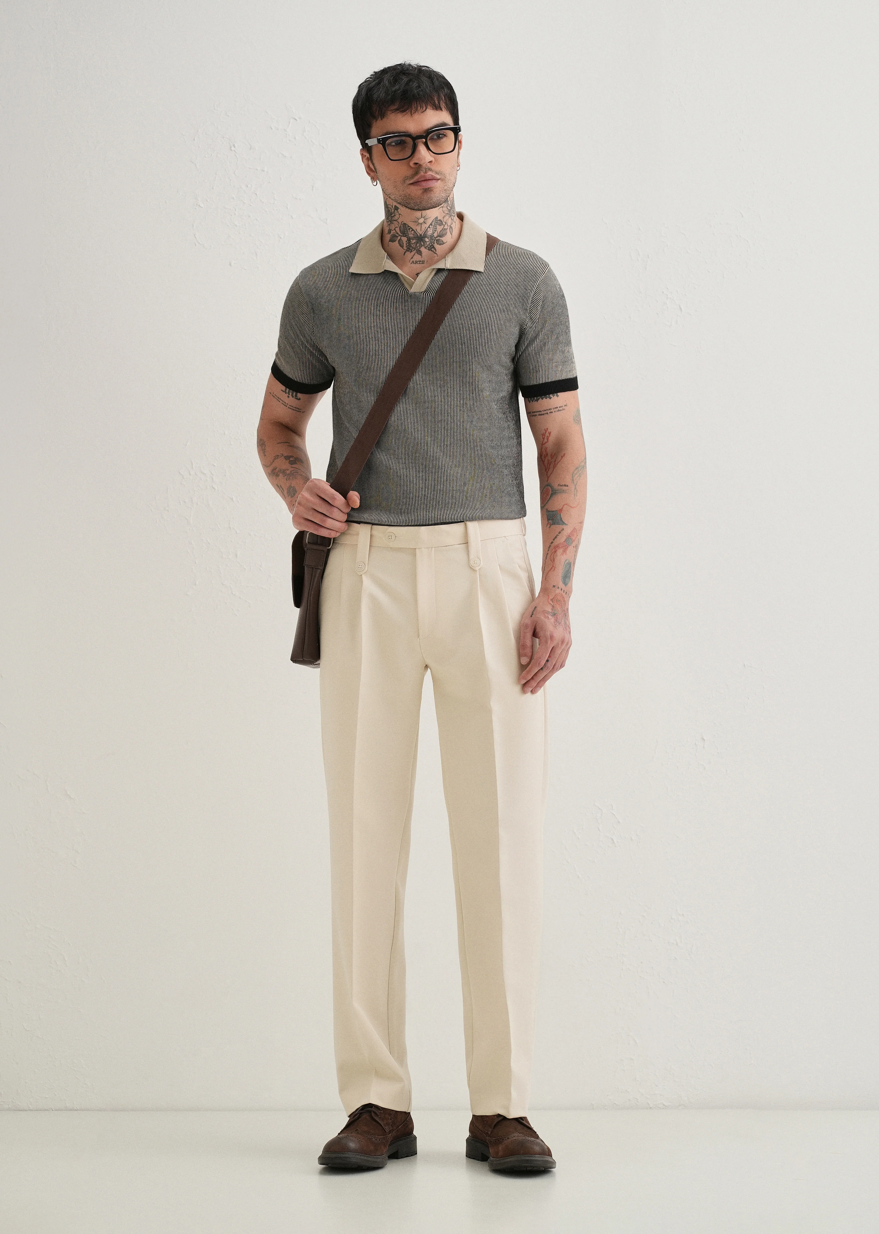 Cream Button-Tab Pleat Trouser - Image 6