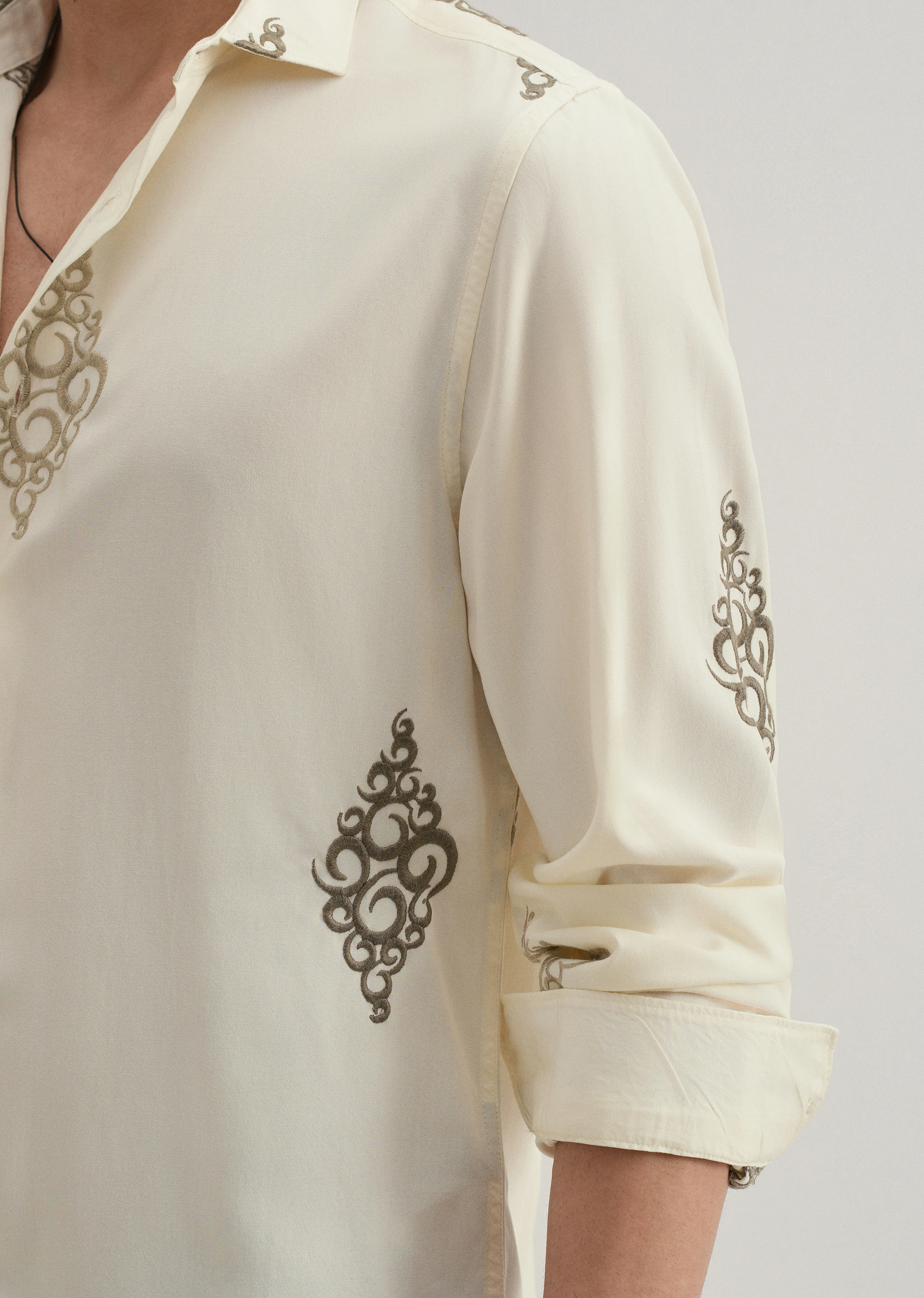 Cream Circular Motif Embroidery Shirt - Image 2