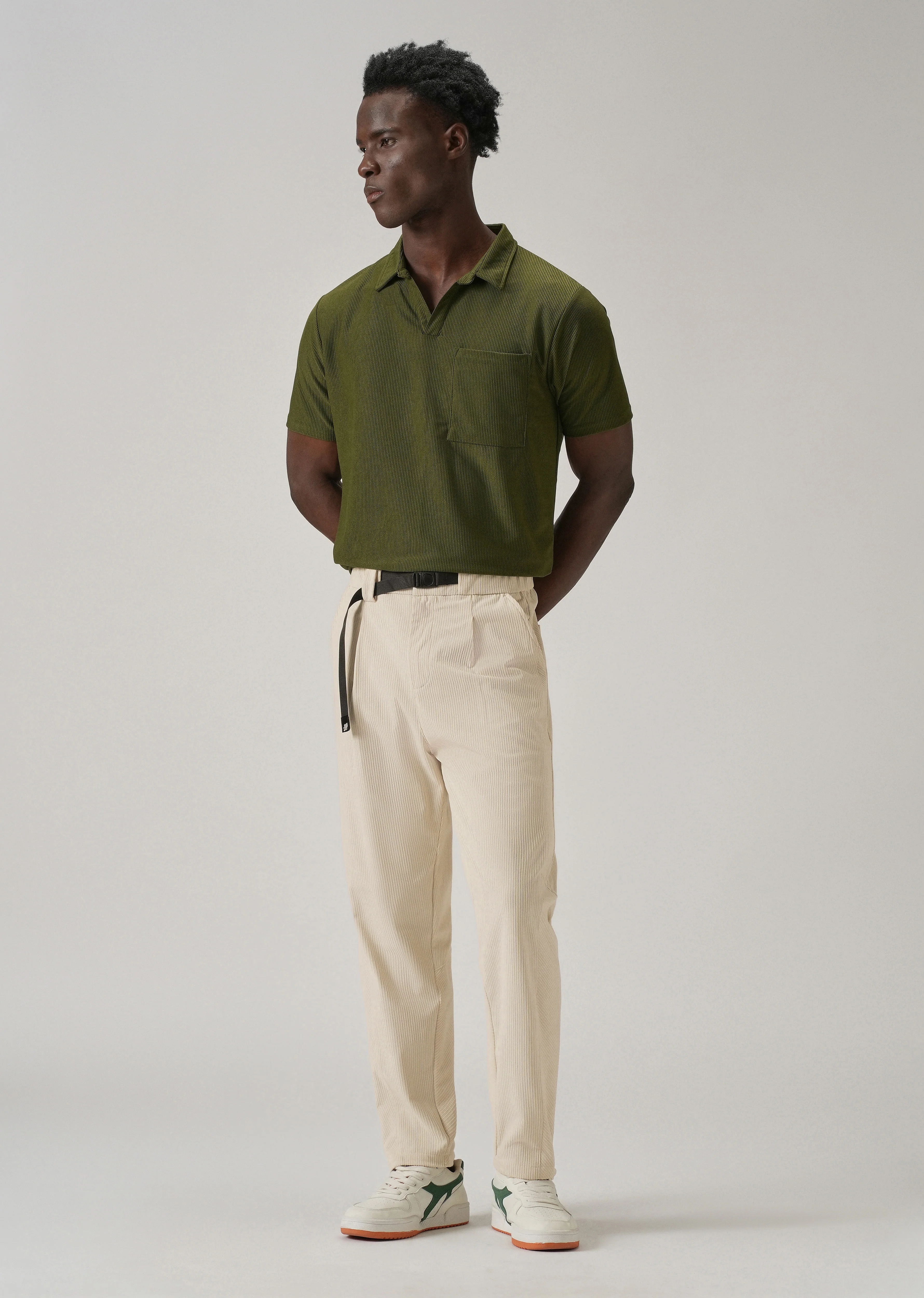 Cream Corduroy Belted Pant - Image 6