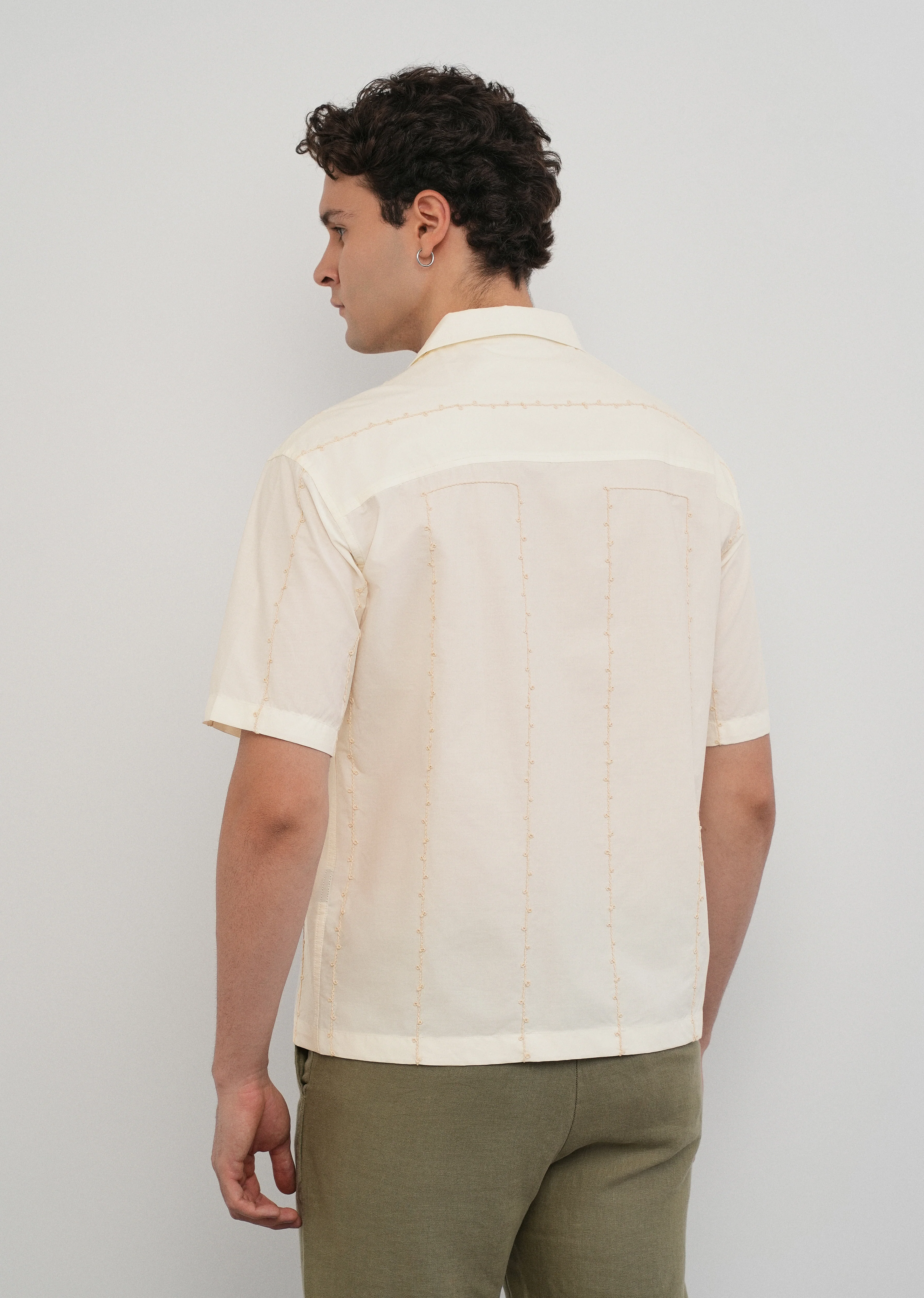 Cream Cotton Embroidery Shirt - Image 2