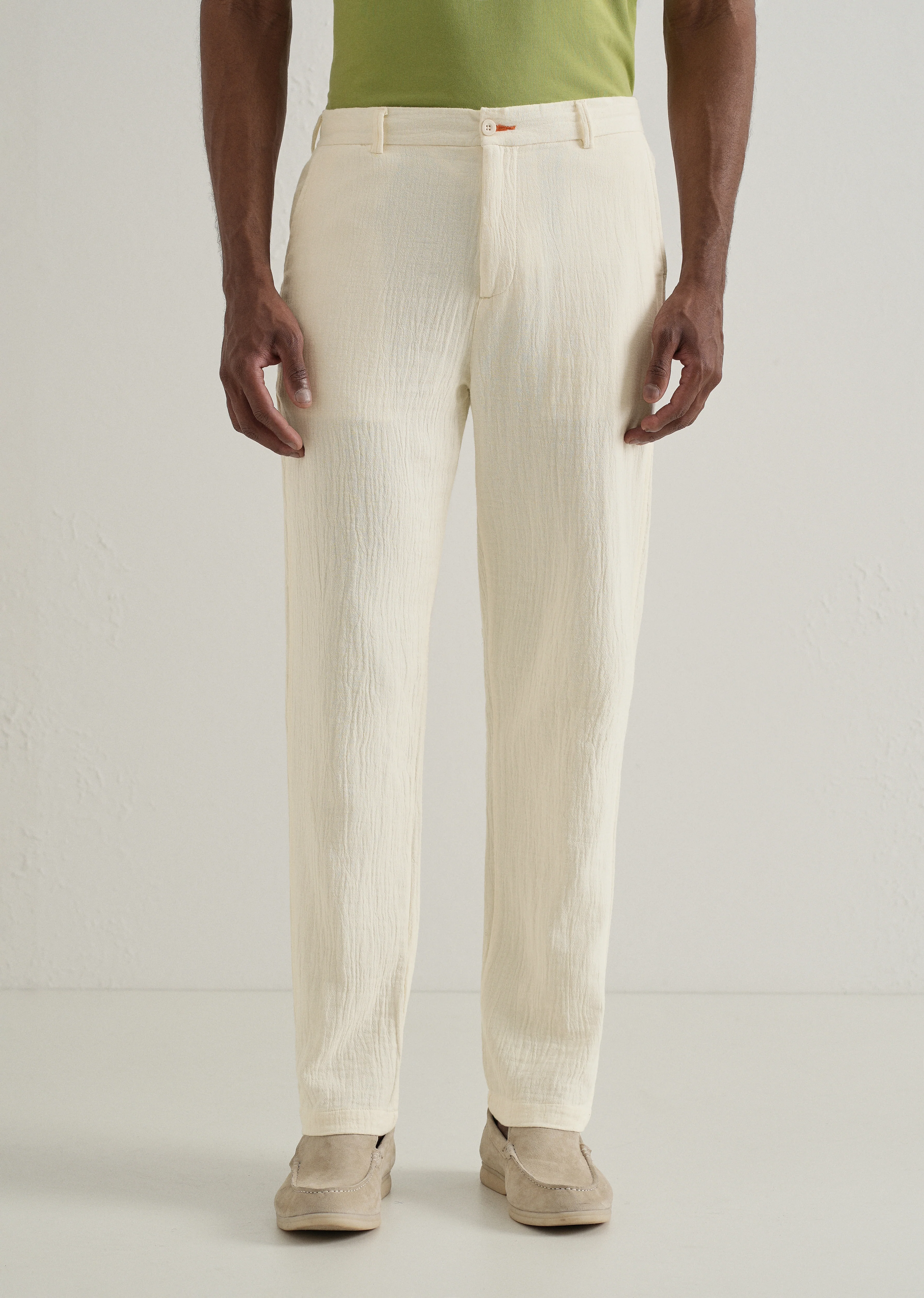 Cream Crinkled Cotton Trouser - Image 3