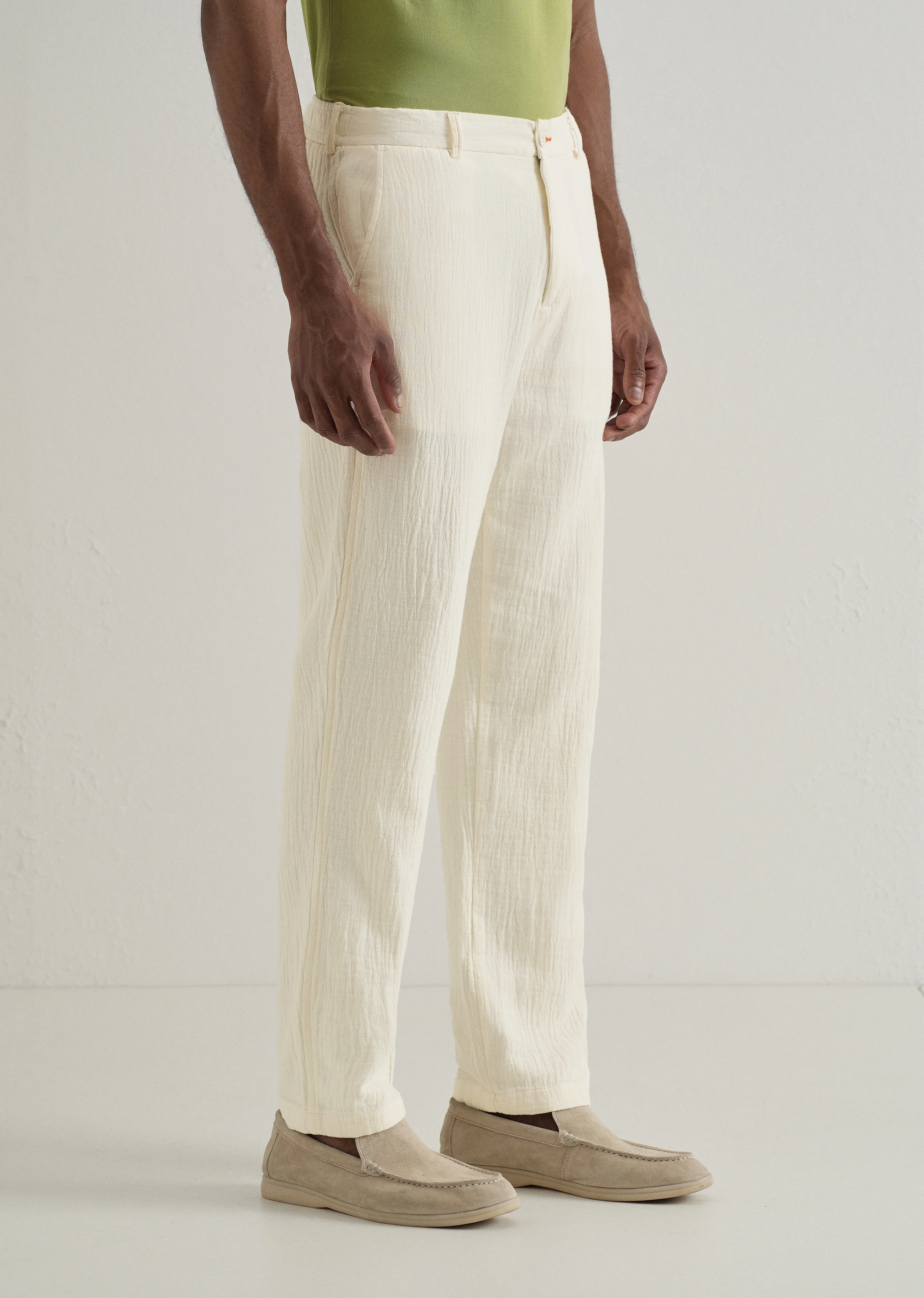 Cream Crinkled Cotton Trouser - Image 4