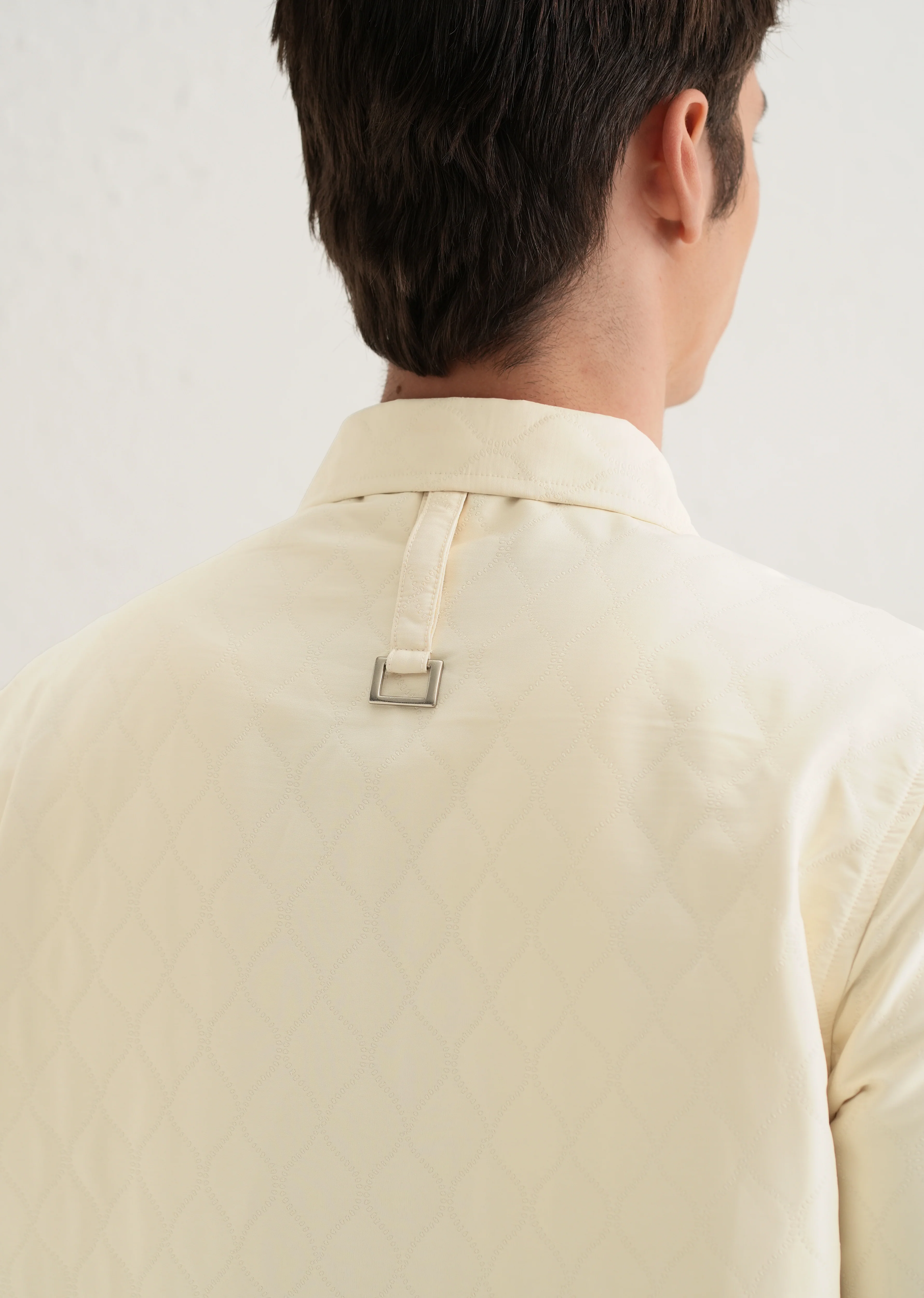 Cream Cross Pocket Self Pattern Shacket - Image 5