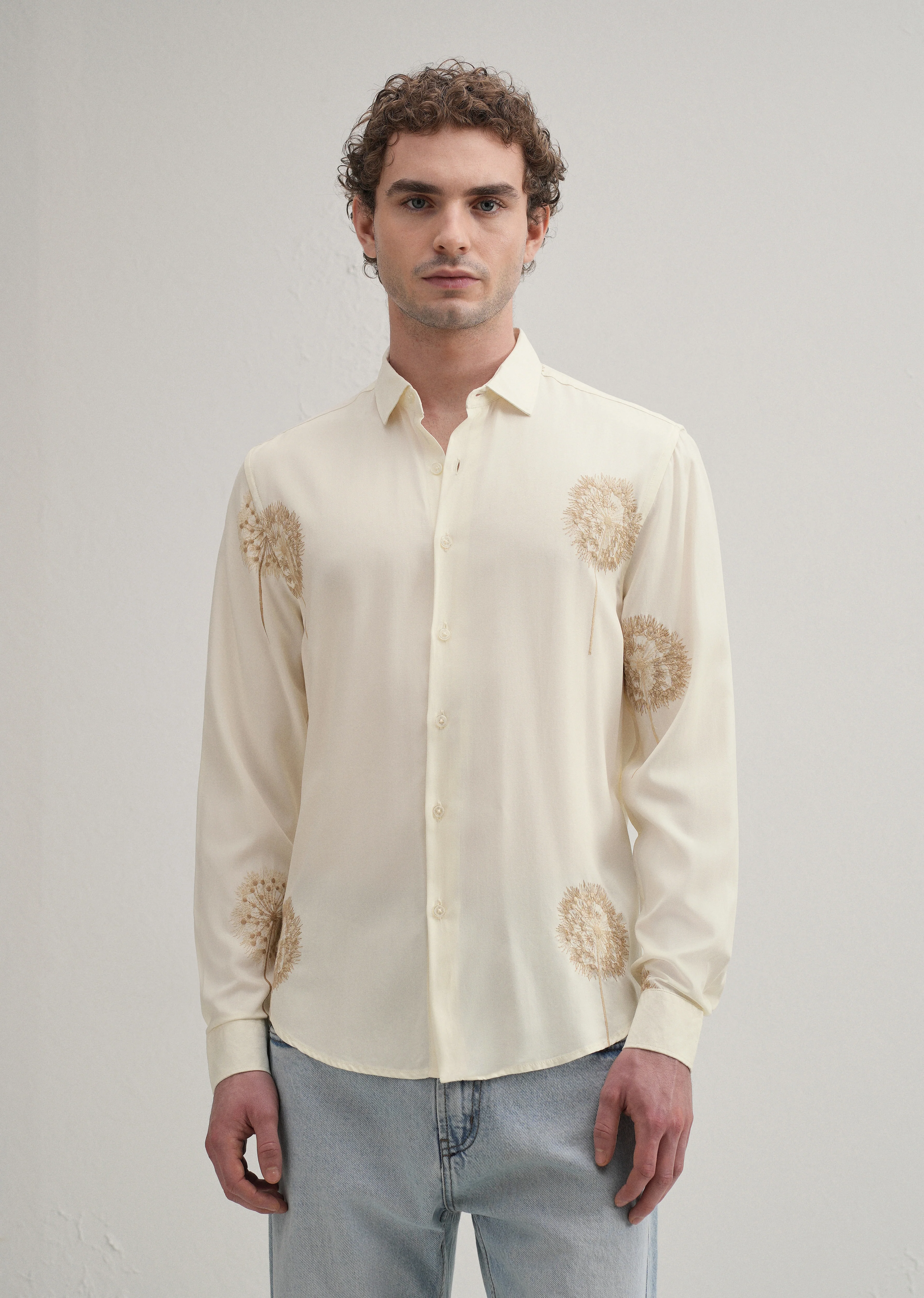 Cream Dandelion Embroidery Shirt - Image 4