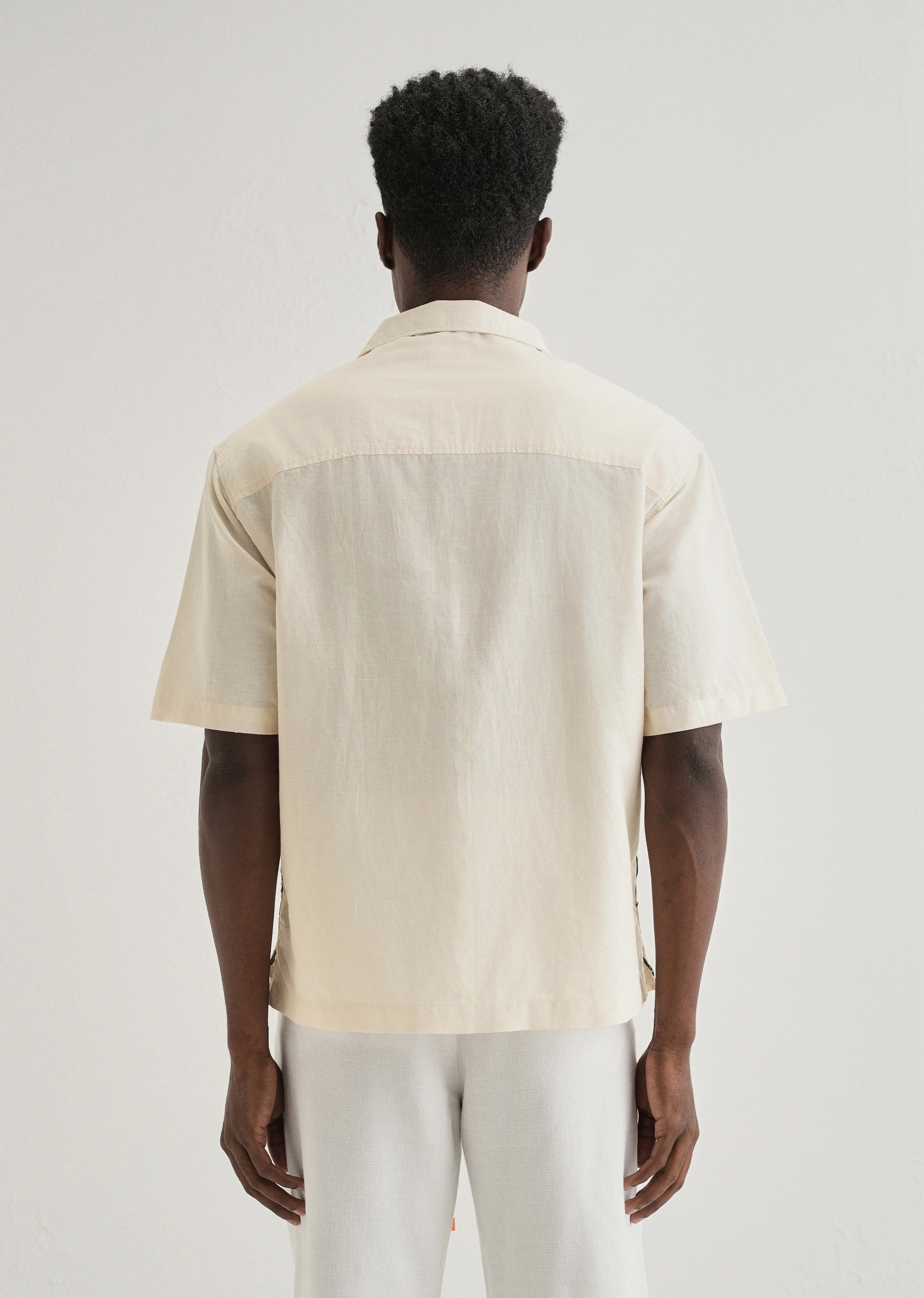 Cream Embroidered Cotton Linen Shirt - Image 3
