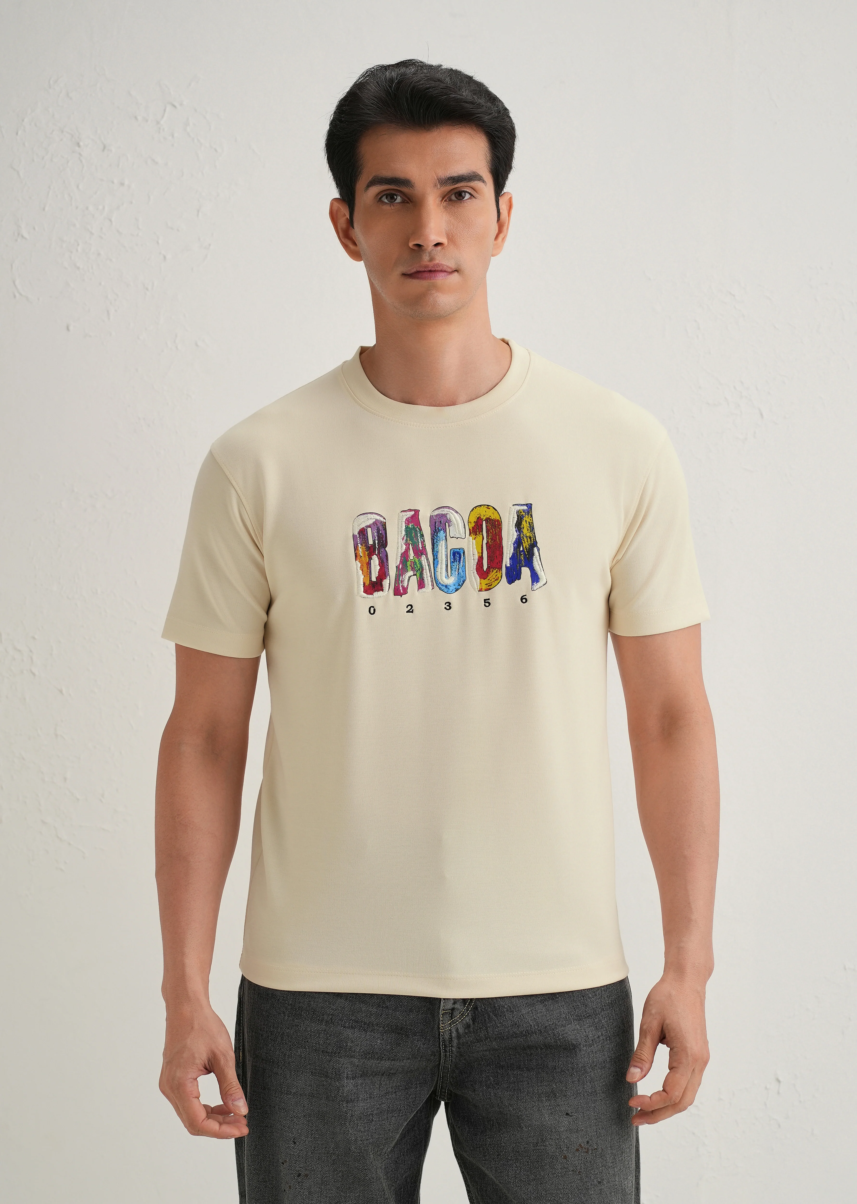 Cream Embroidered Graphic Print T-Shirt - Image 3