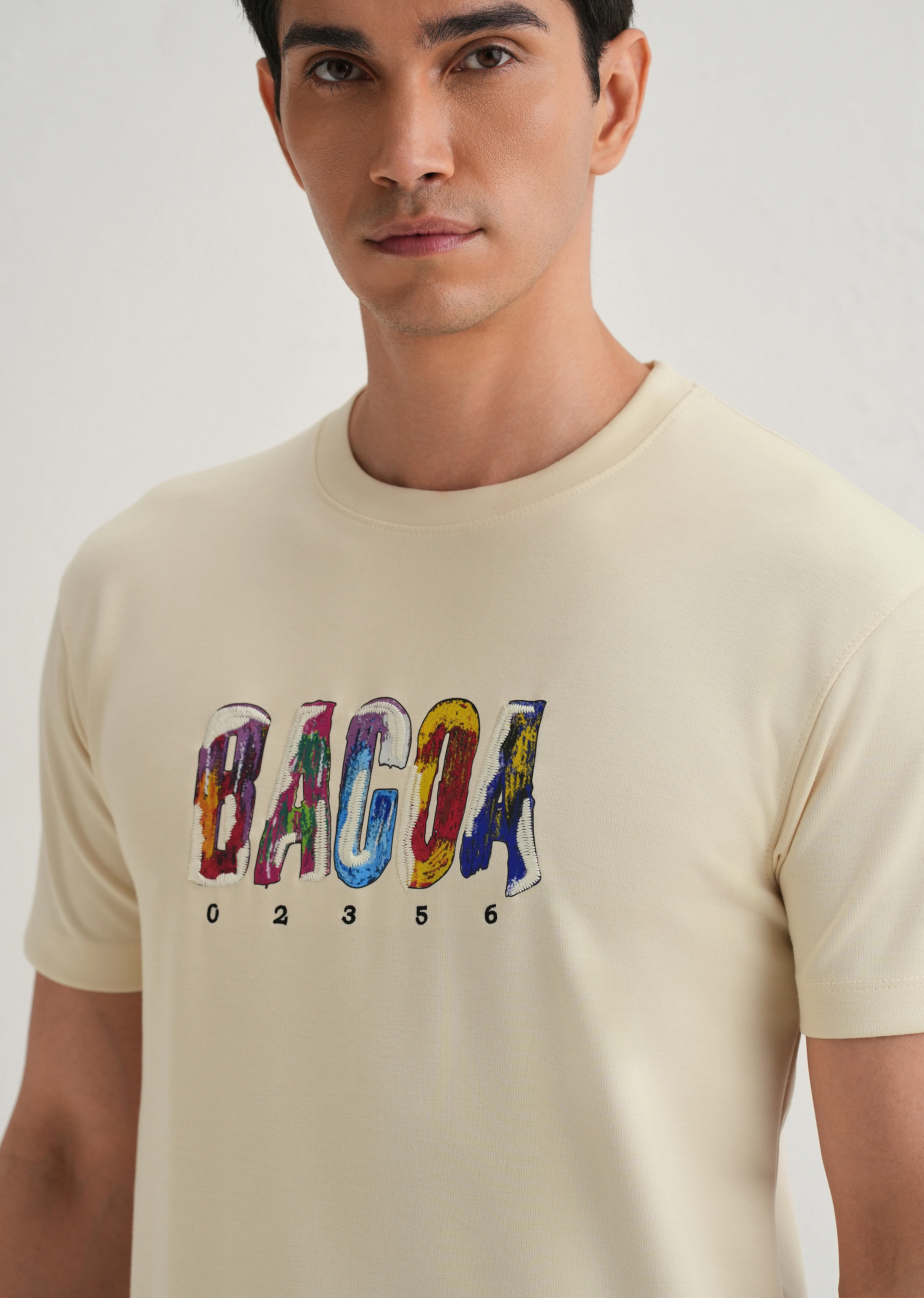 Cream Embroidered Graphic Print T-Shirt - Image 6