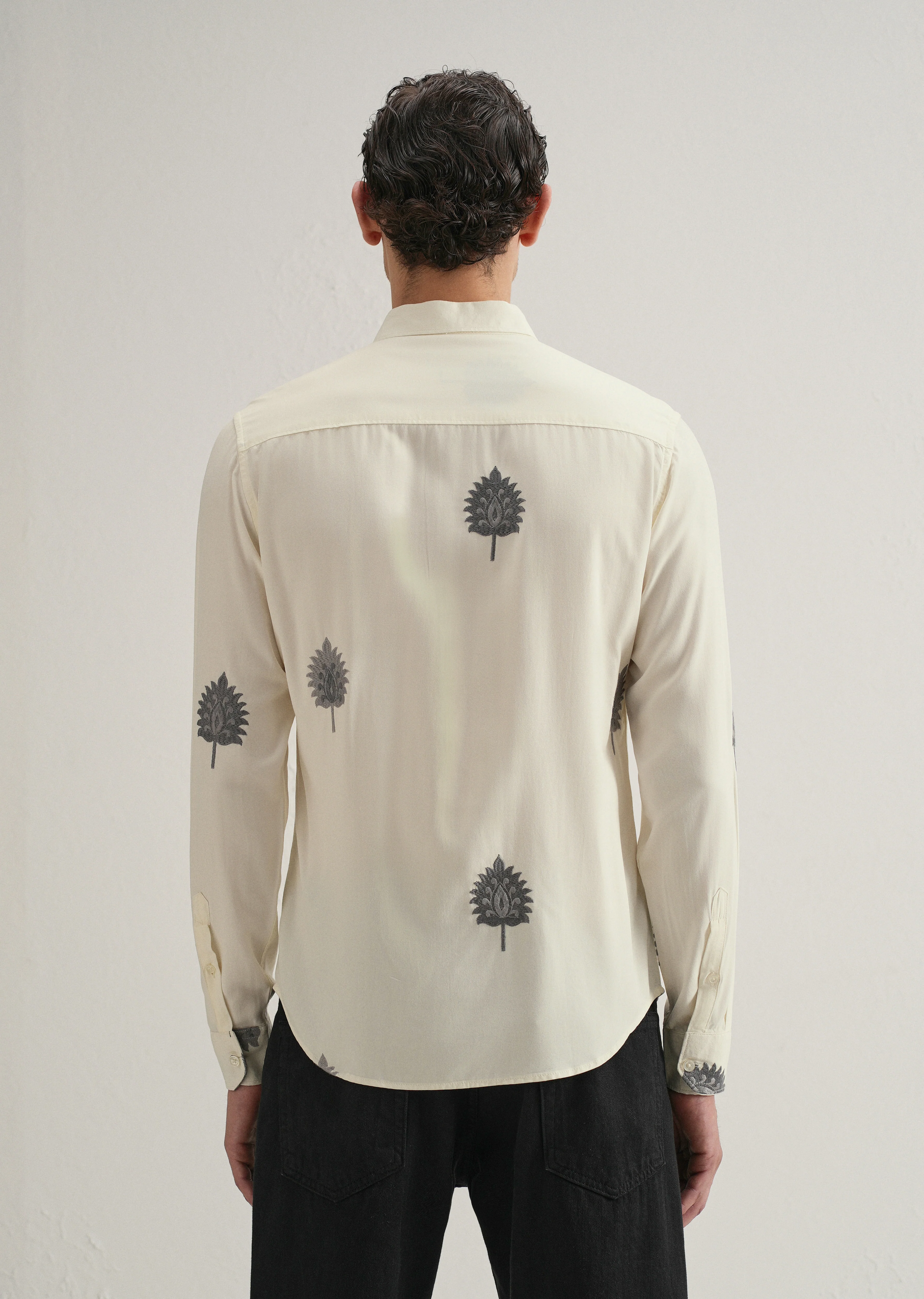 Cream Ethnic Motif Embroidery Shirt - Image 3
