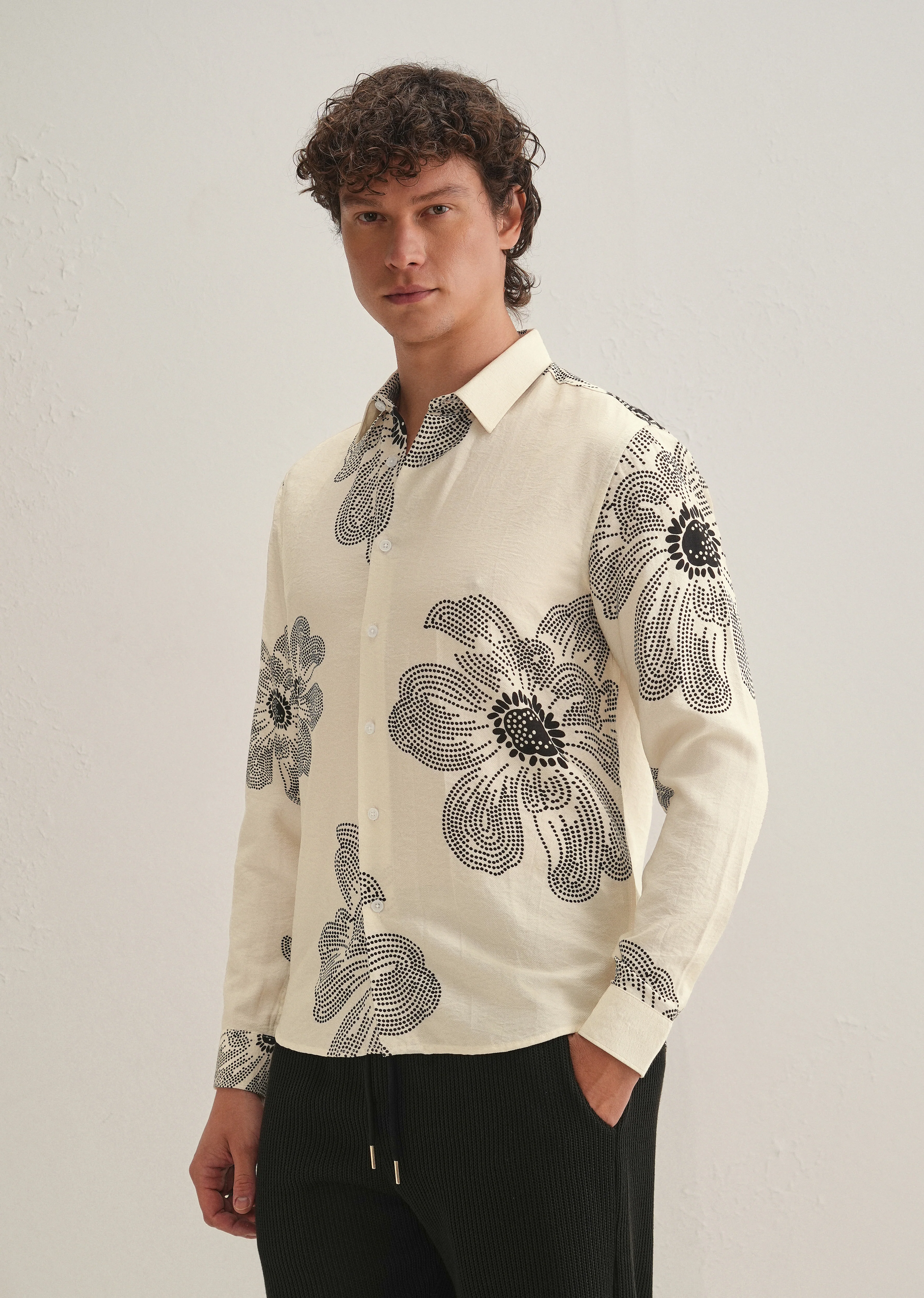 Cream Floral Dot Printed Shirt - Image 5
