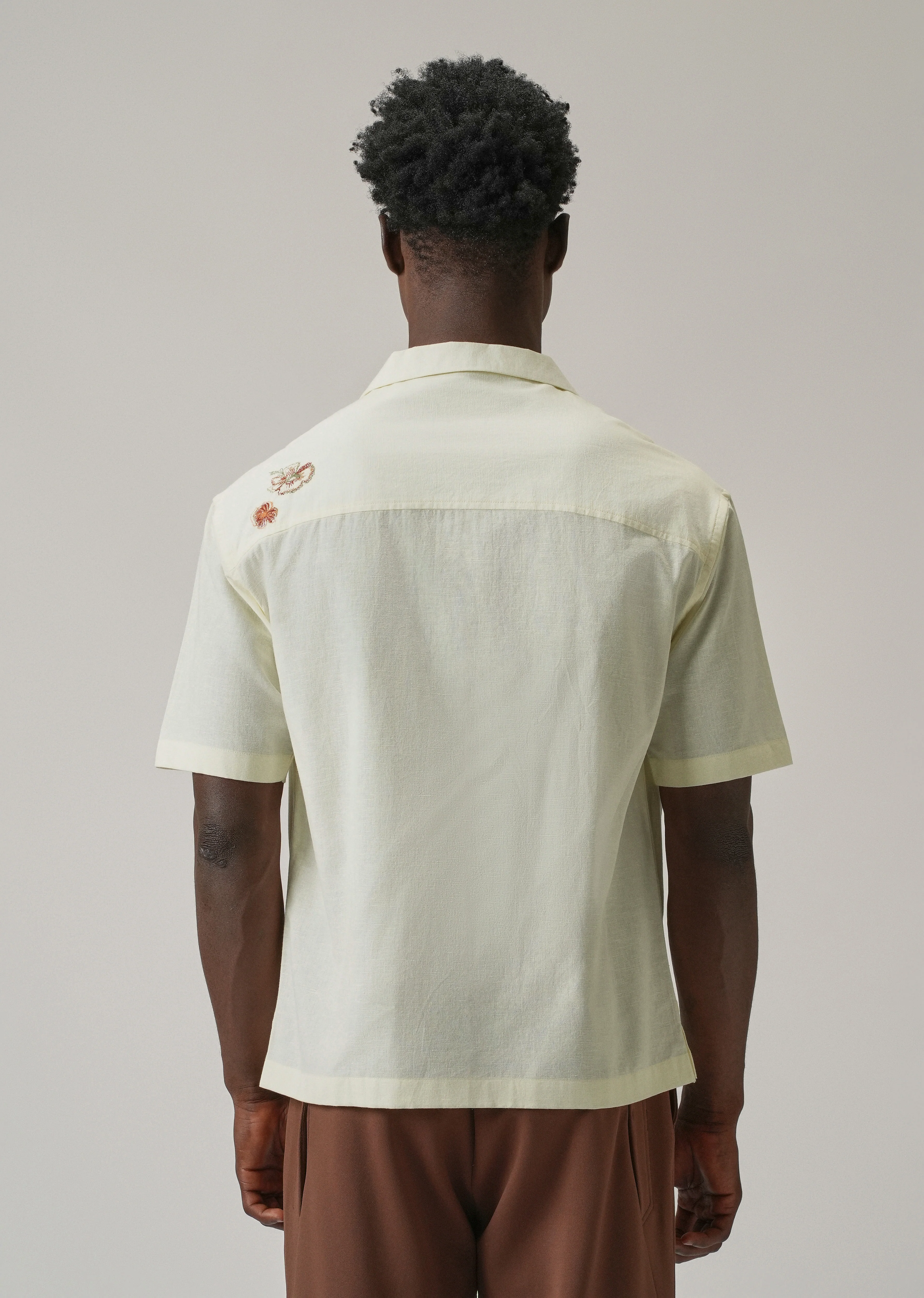 Cream Floral Embroidery Linen Shirt - Image 3