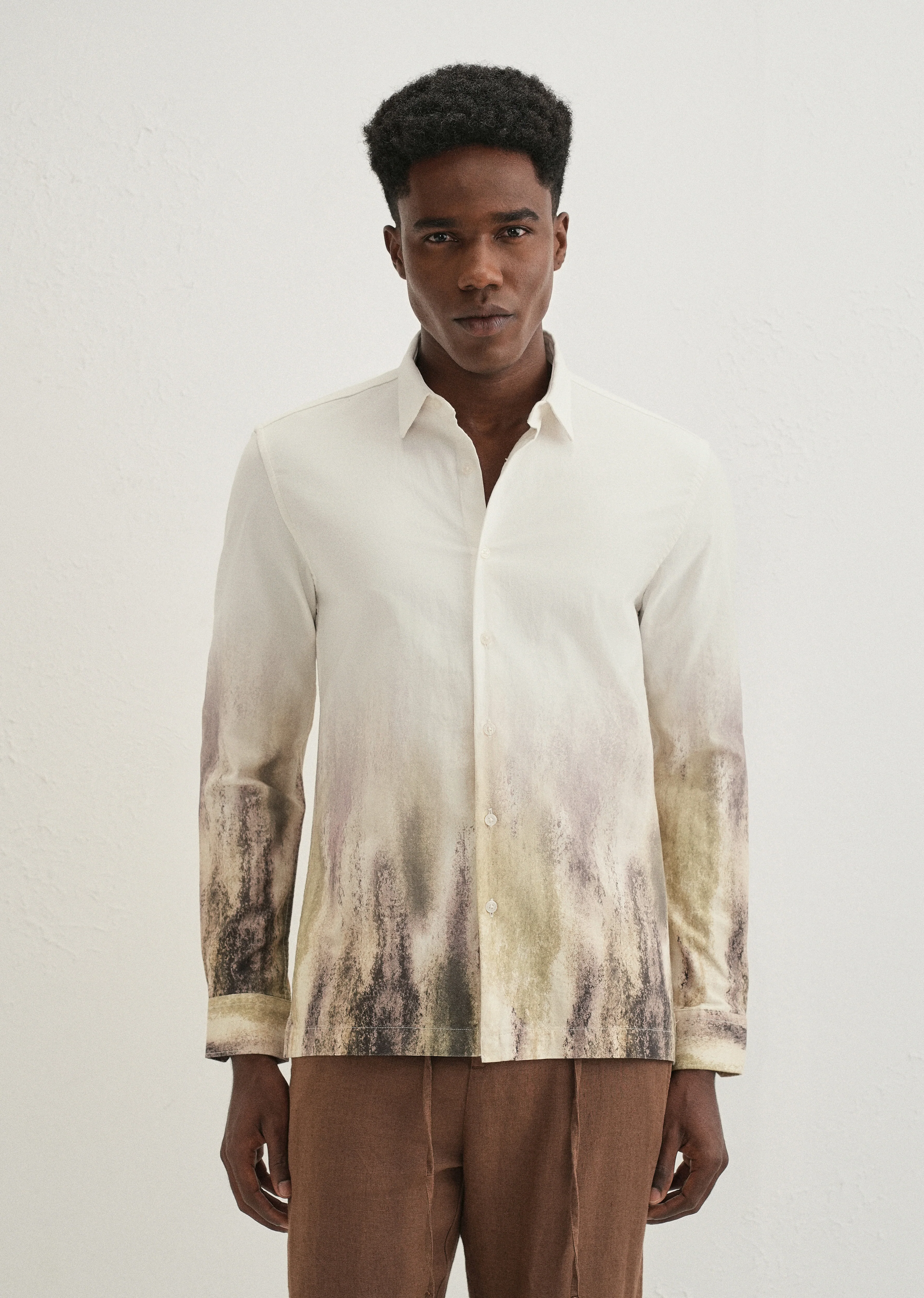 Cream Green Gradient Printed Shirt - Image 4