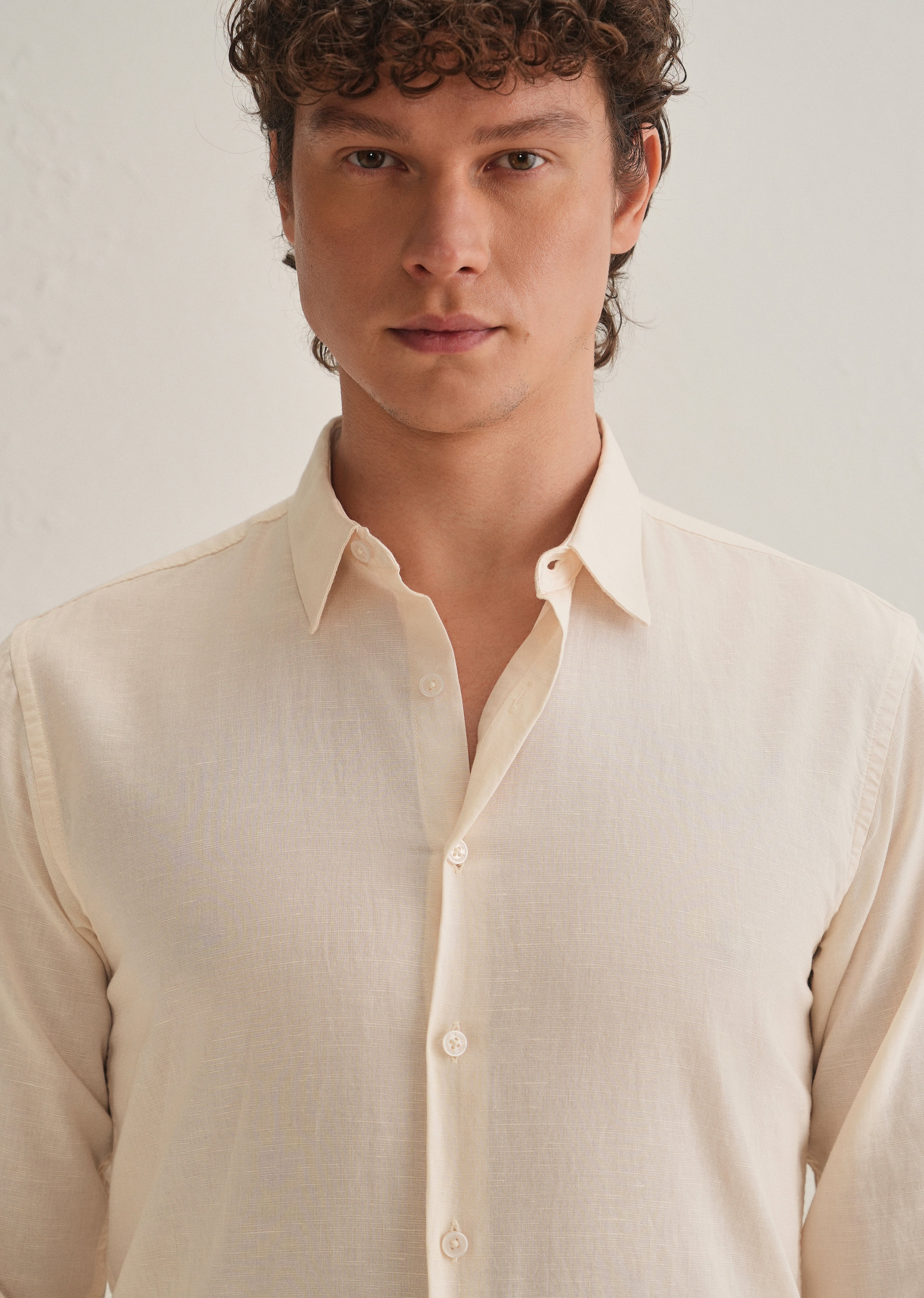 Cream Hidden Sleeve Placket Cotton Linen Shirt - Image 7