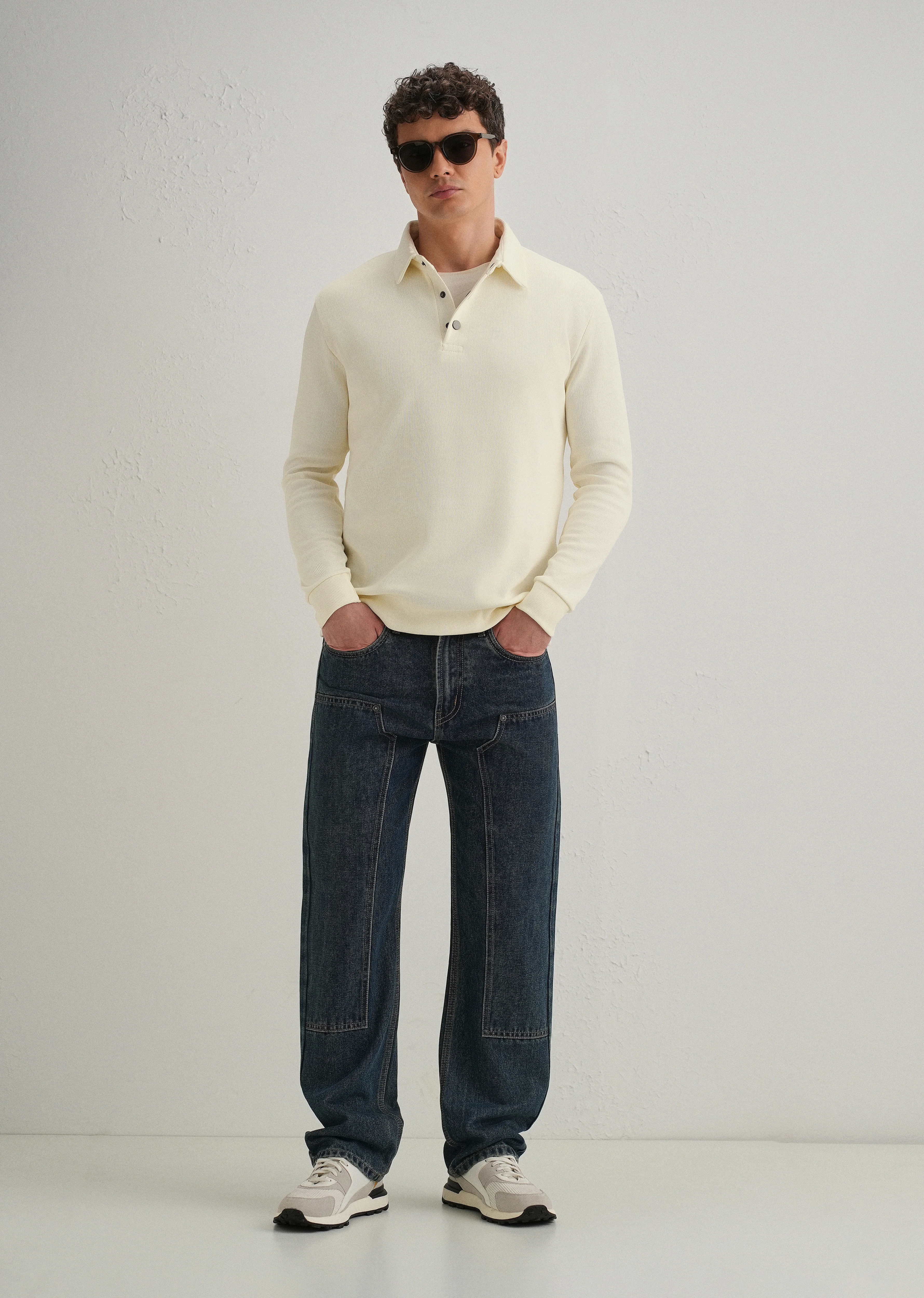 Cream Knitted Polo Sweatshirt - Image 7