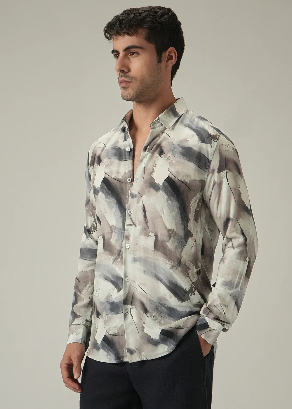 Cream Monochrome Print Shirt - Image 4