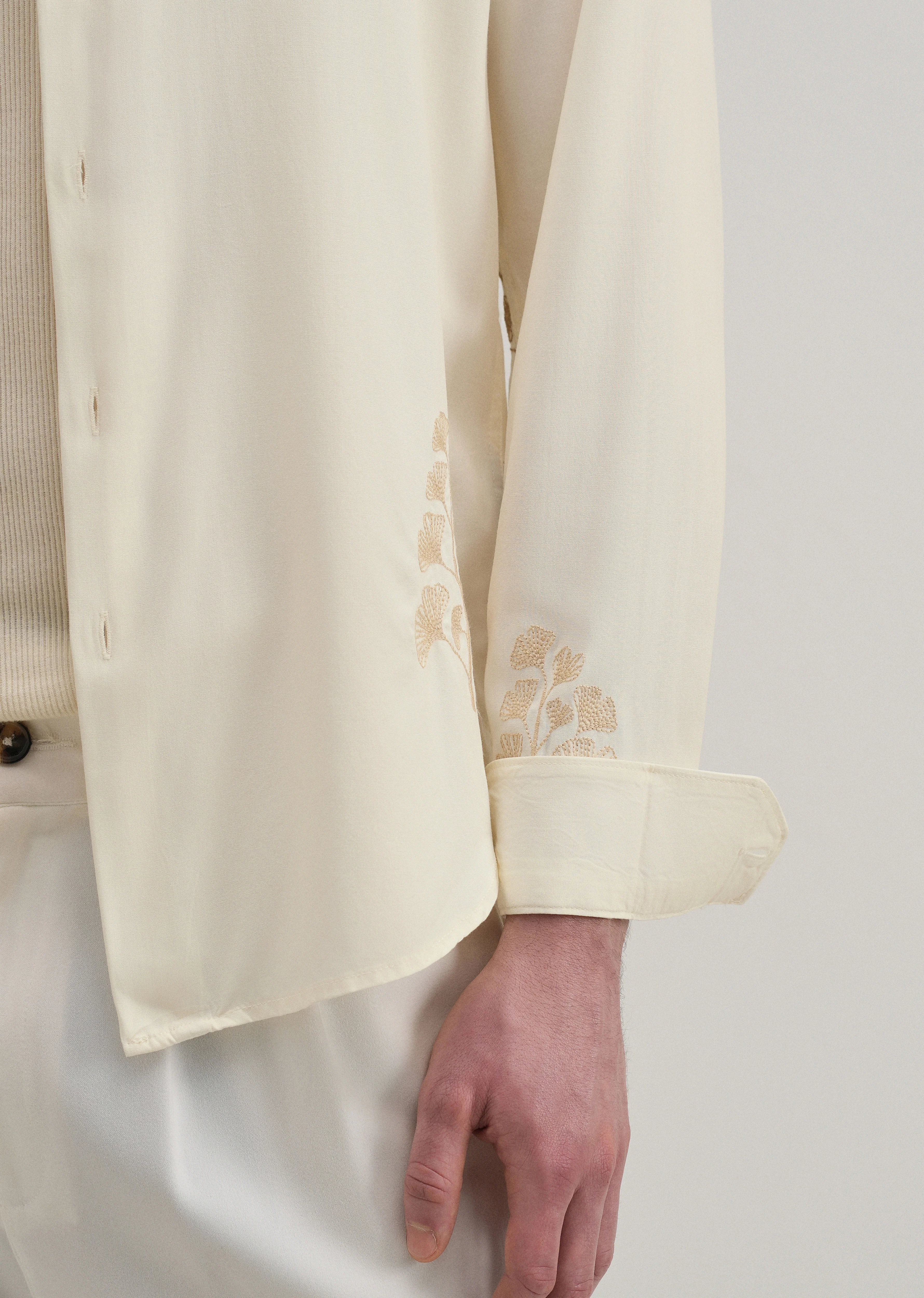 Cream Motif Embroidery Shirt - Image 2