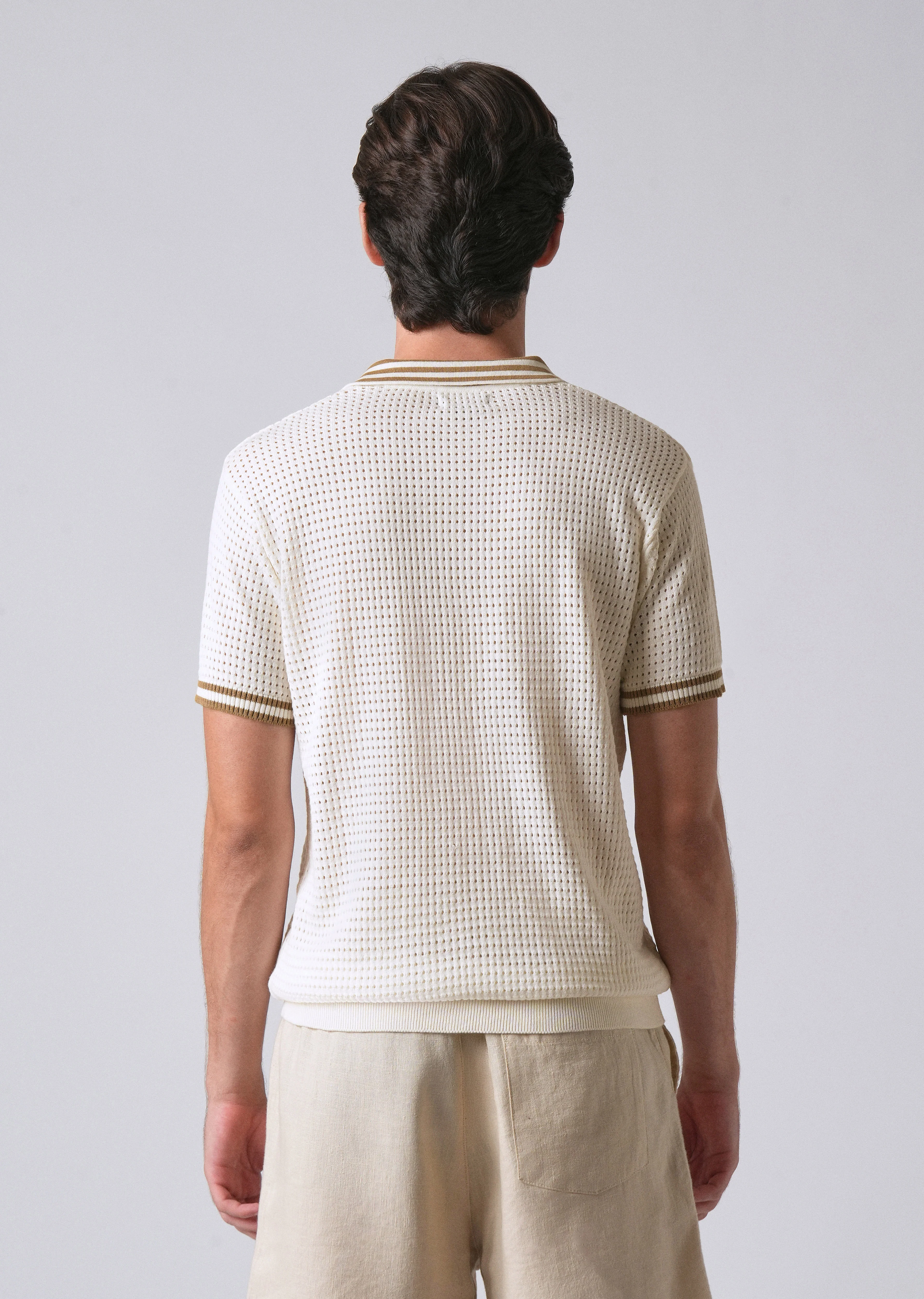 Cream Open Knitted Polo T-shirt - Image 2