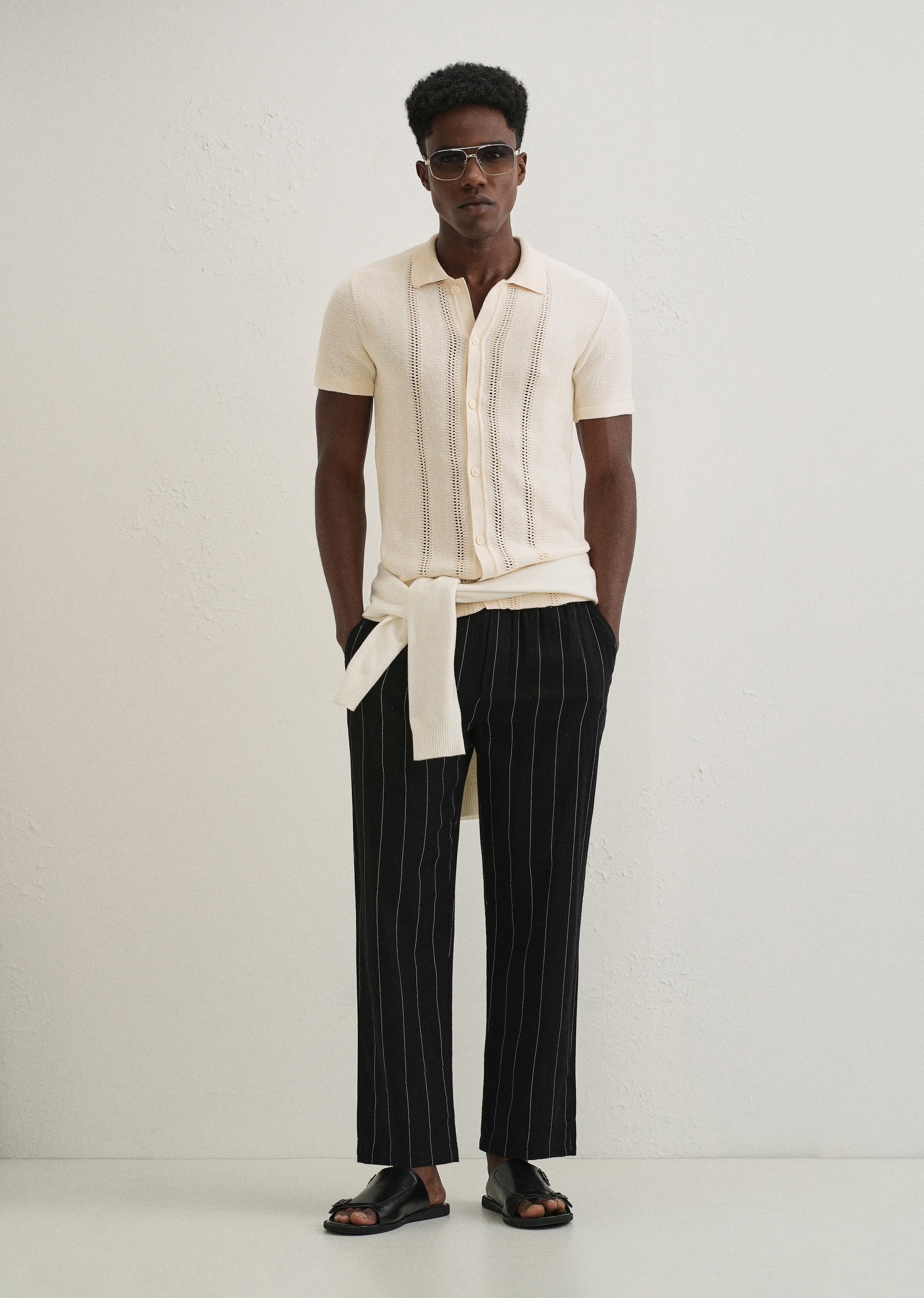 Cream Open Knitted Shirt - Image 6