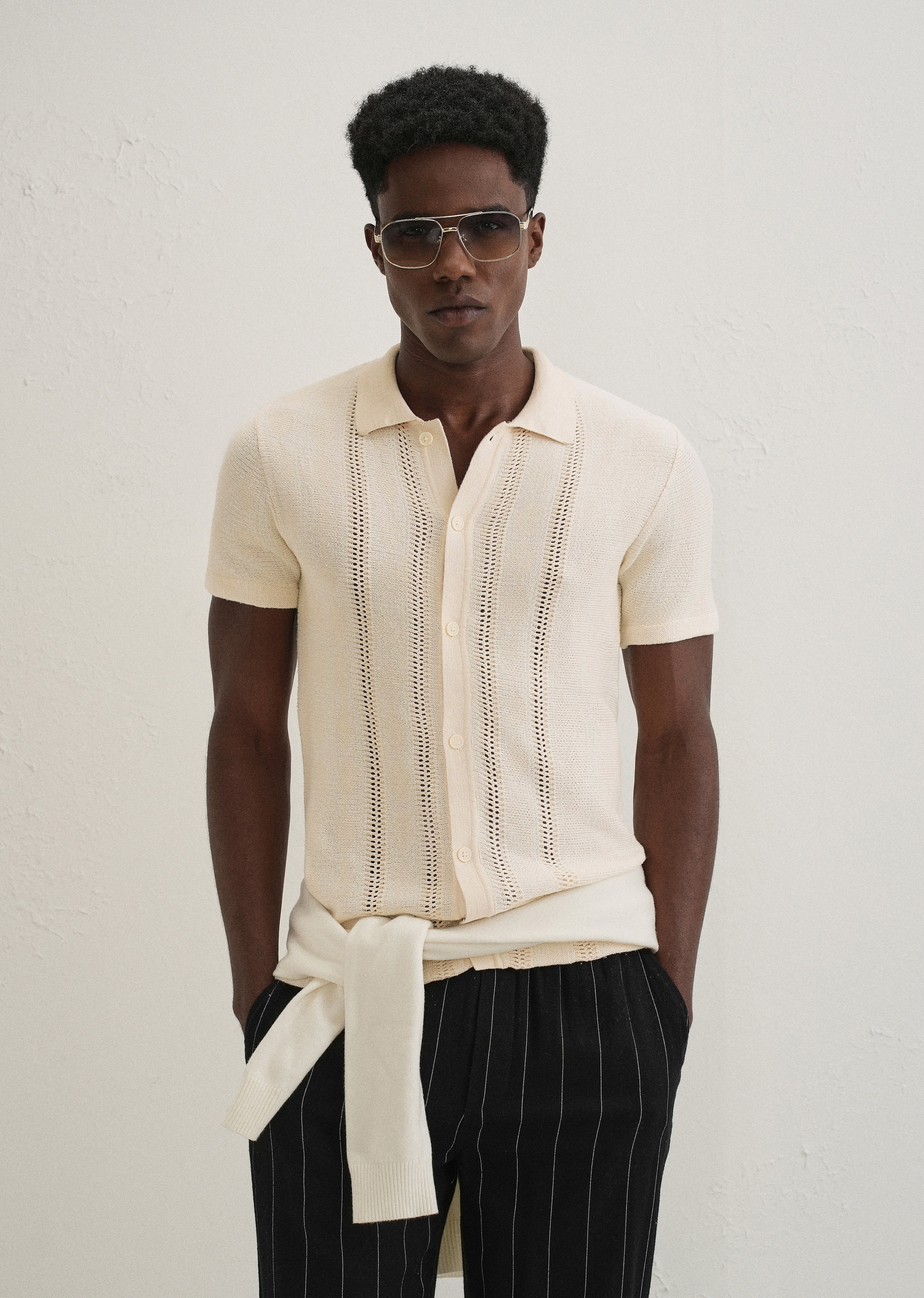 Cream Open Knitted Shirt - Image 7