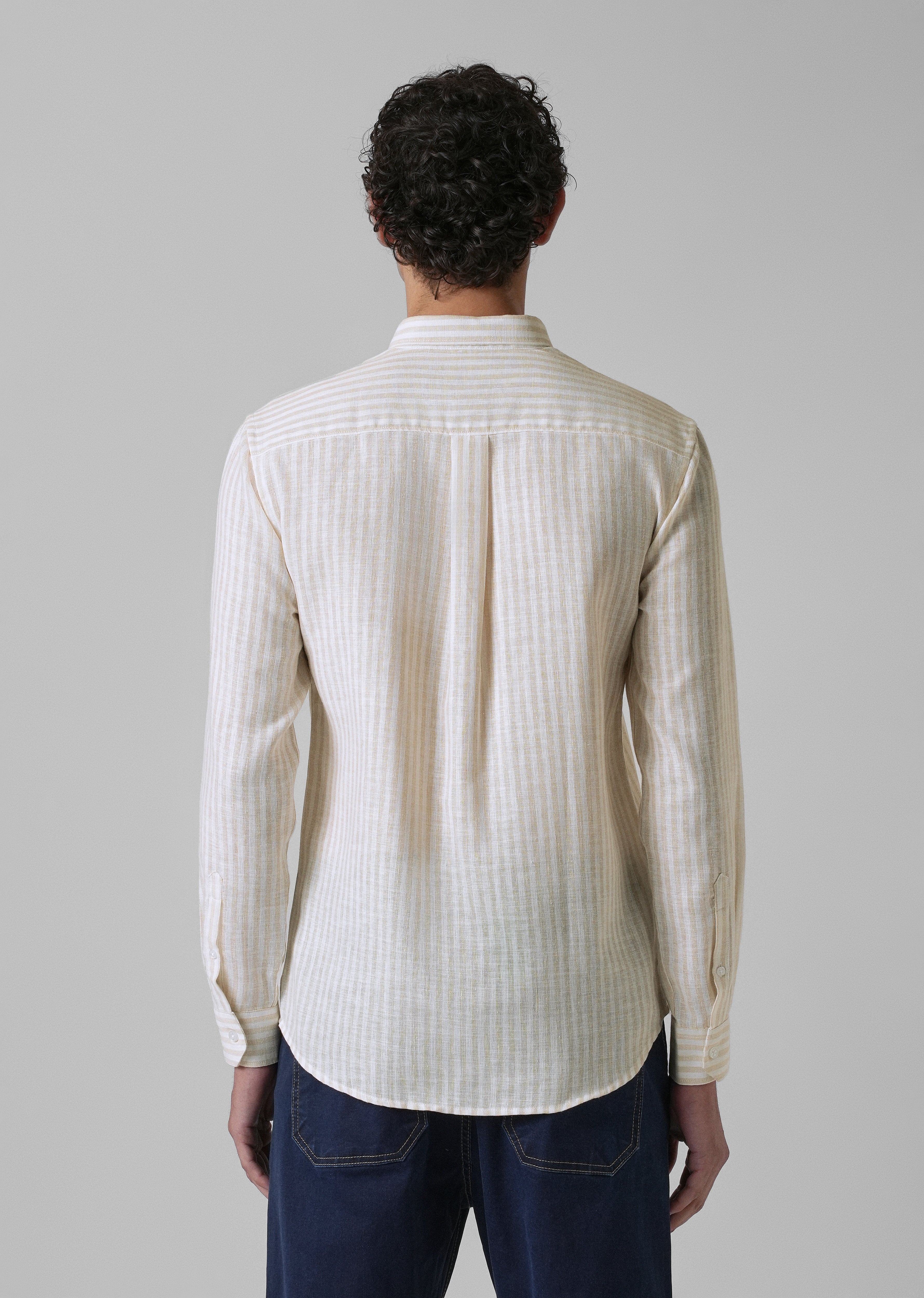 Cream Pin Stripe Blended linen shirt - Image 2