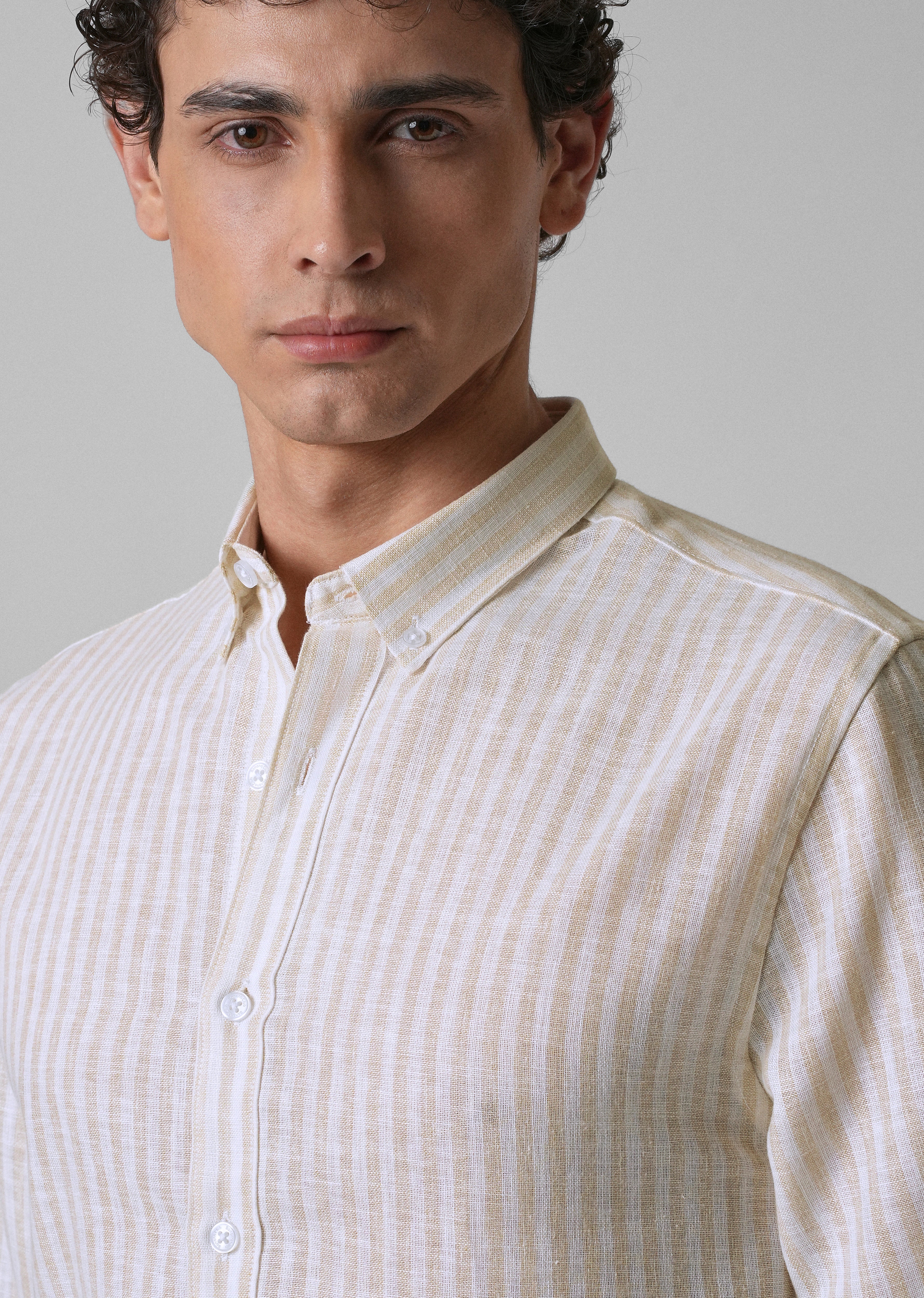 Cream Pin Stripe Blended linen shirt - Image 5