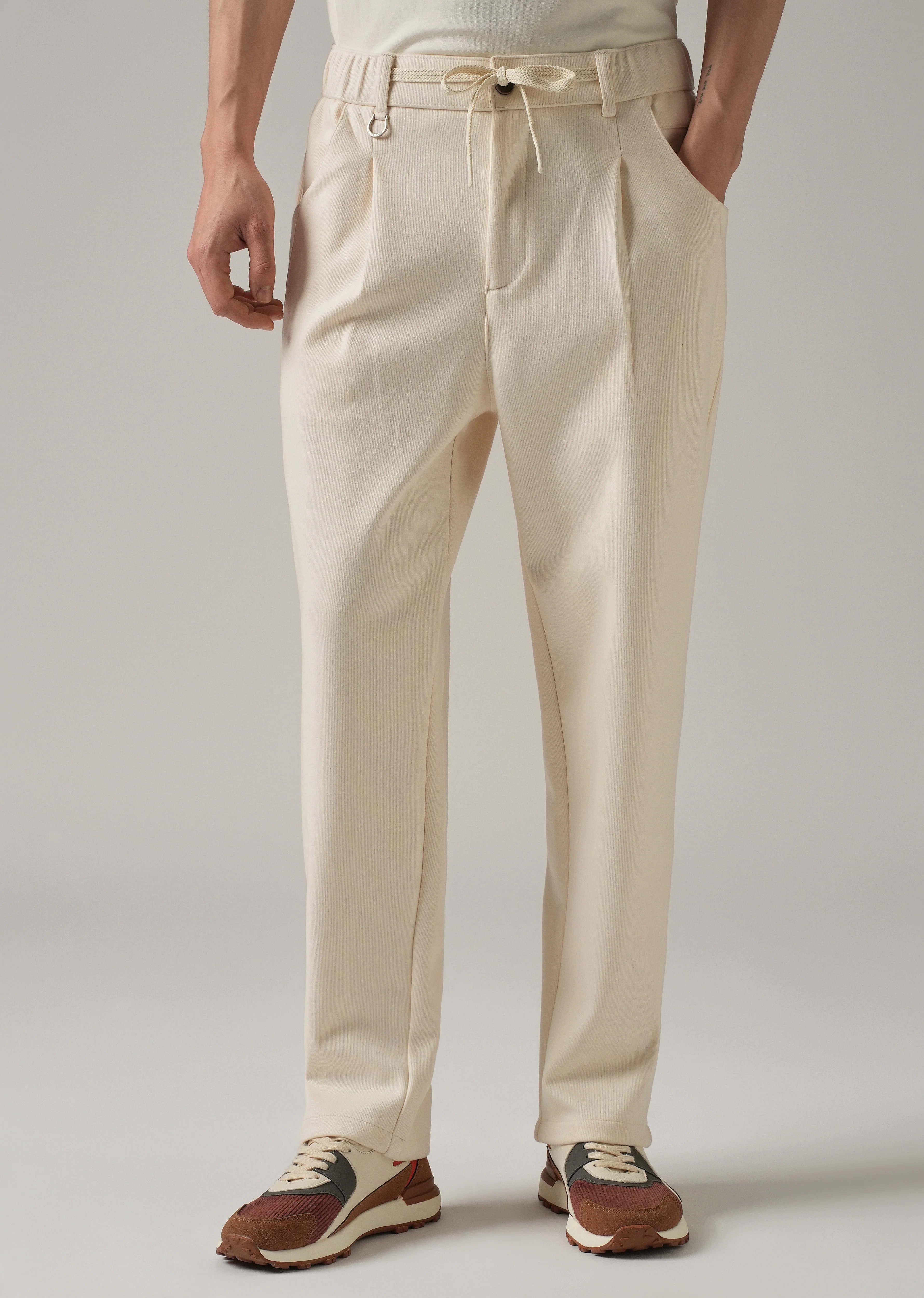 Cream Pin Stripe Suede Pant - Image 7