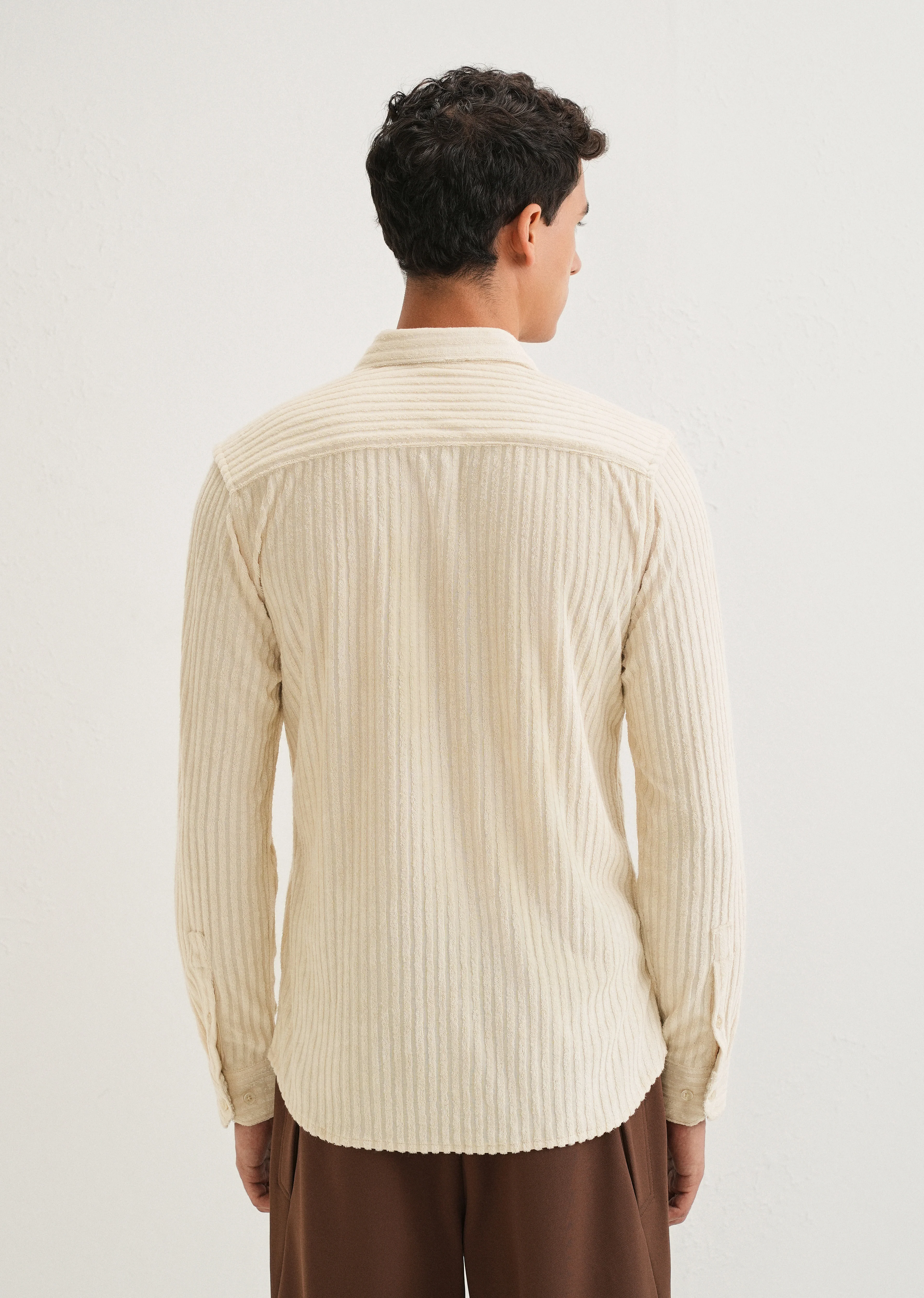 Cream Plain Corduroy Stripe Shirt - Image 2