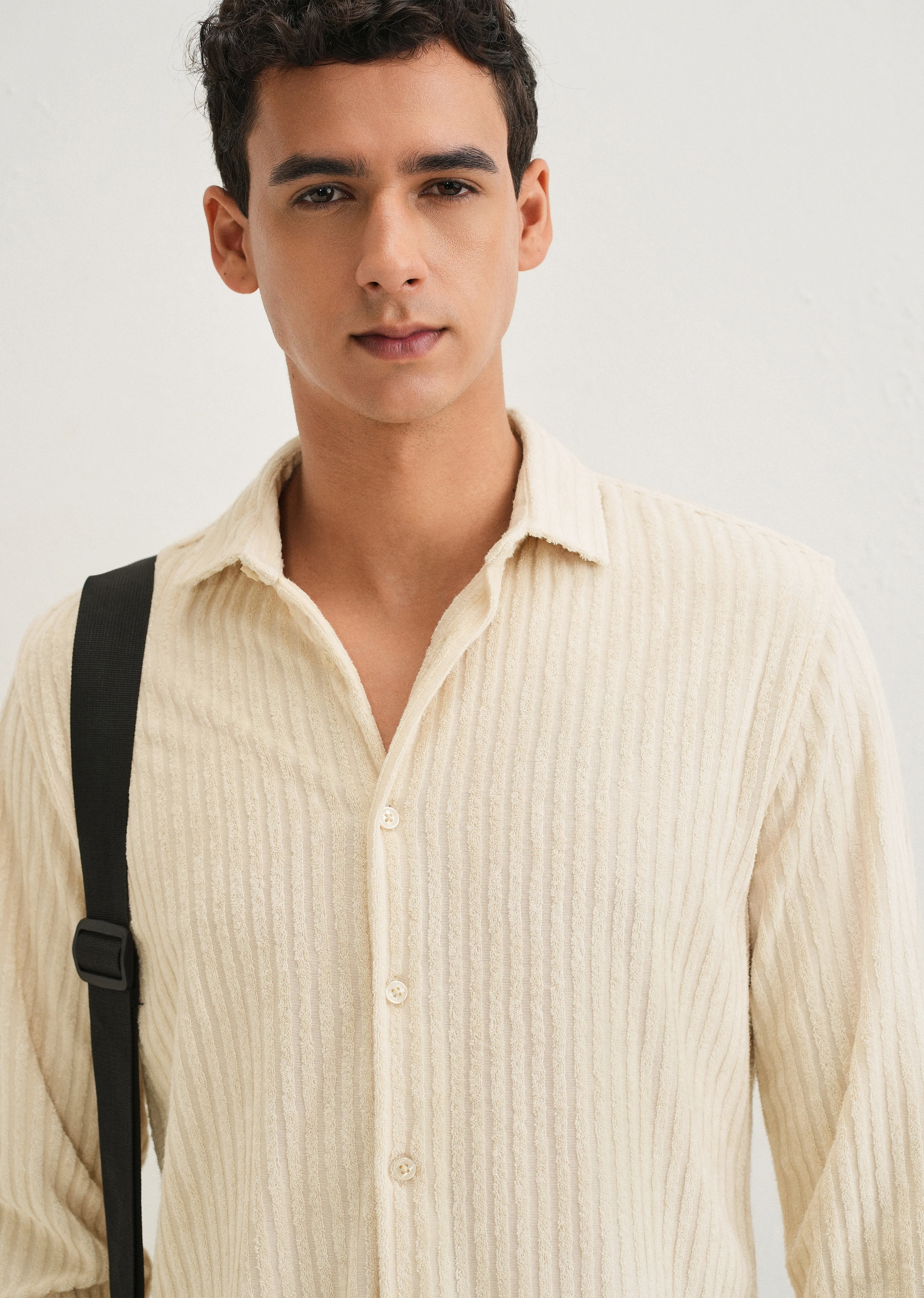 Cream Plain Corduroy Stripe Shirt - Image 5