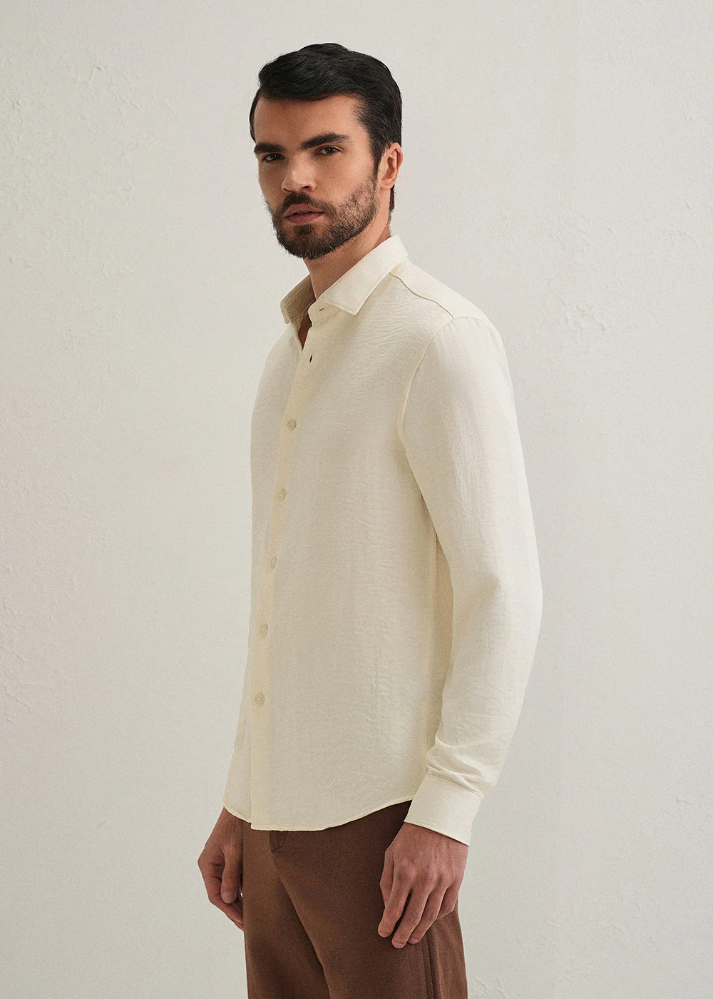 Cream Plain Crushed Satin Shirt - Image 4