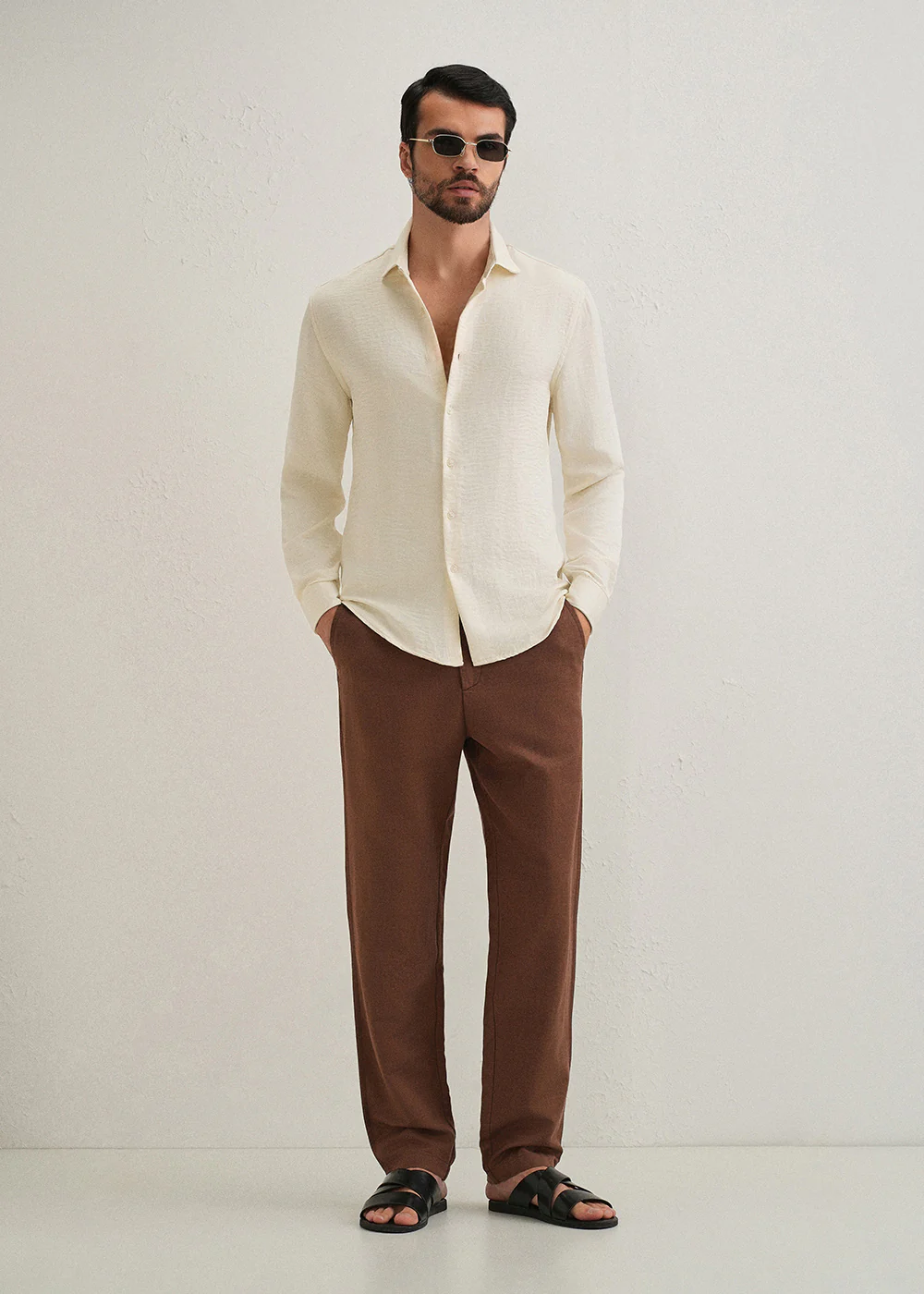Cream Plain Crushed Satin Shirt - Image 6