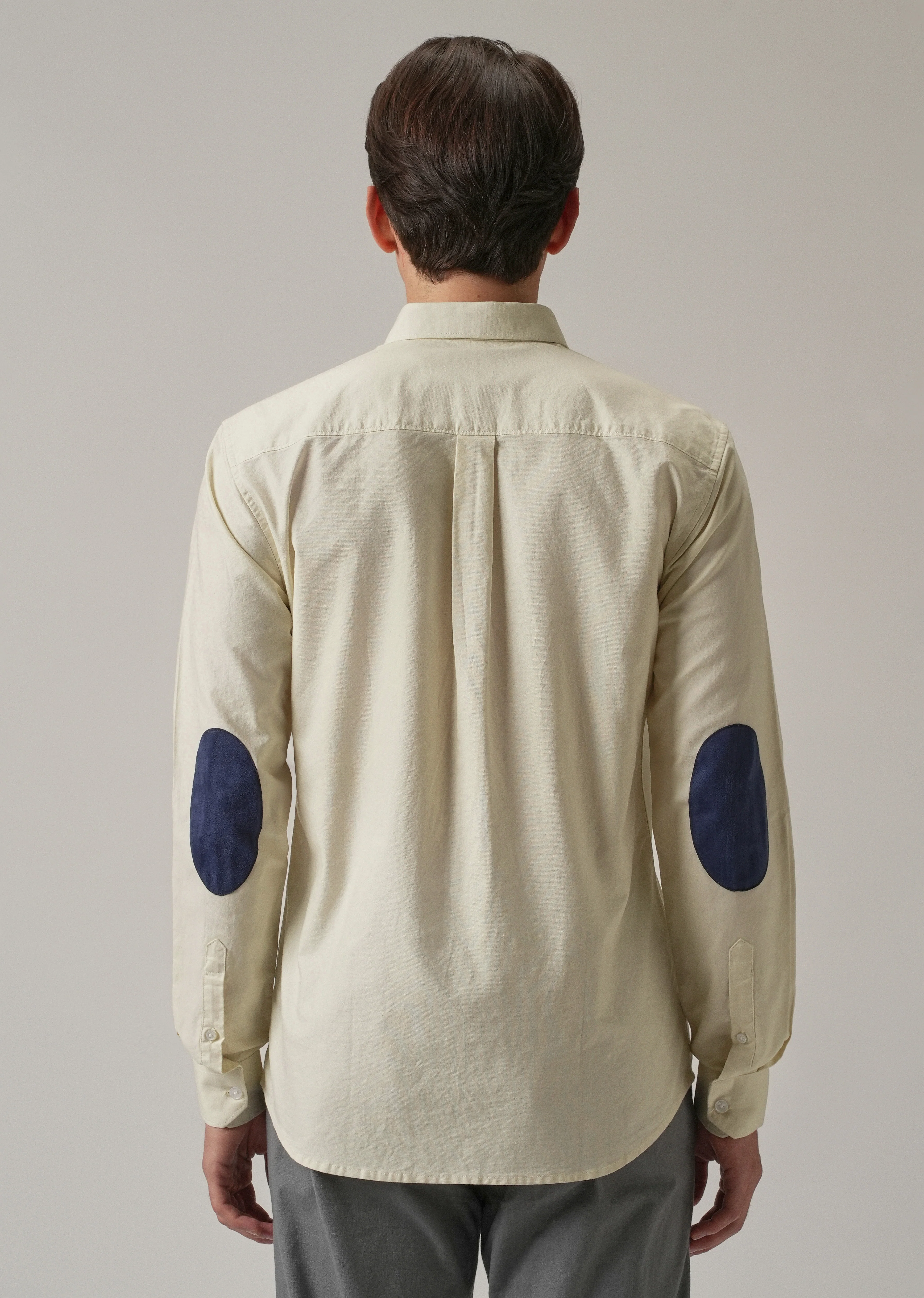 Cream Plain Elbow Patch Oxford Shirt - Image 3