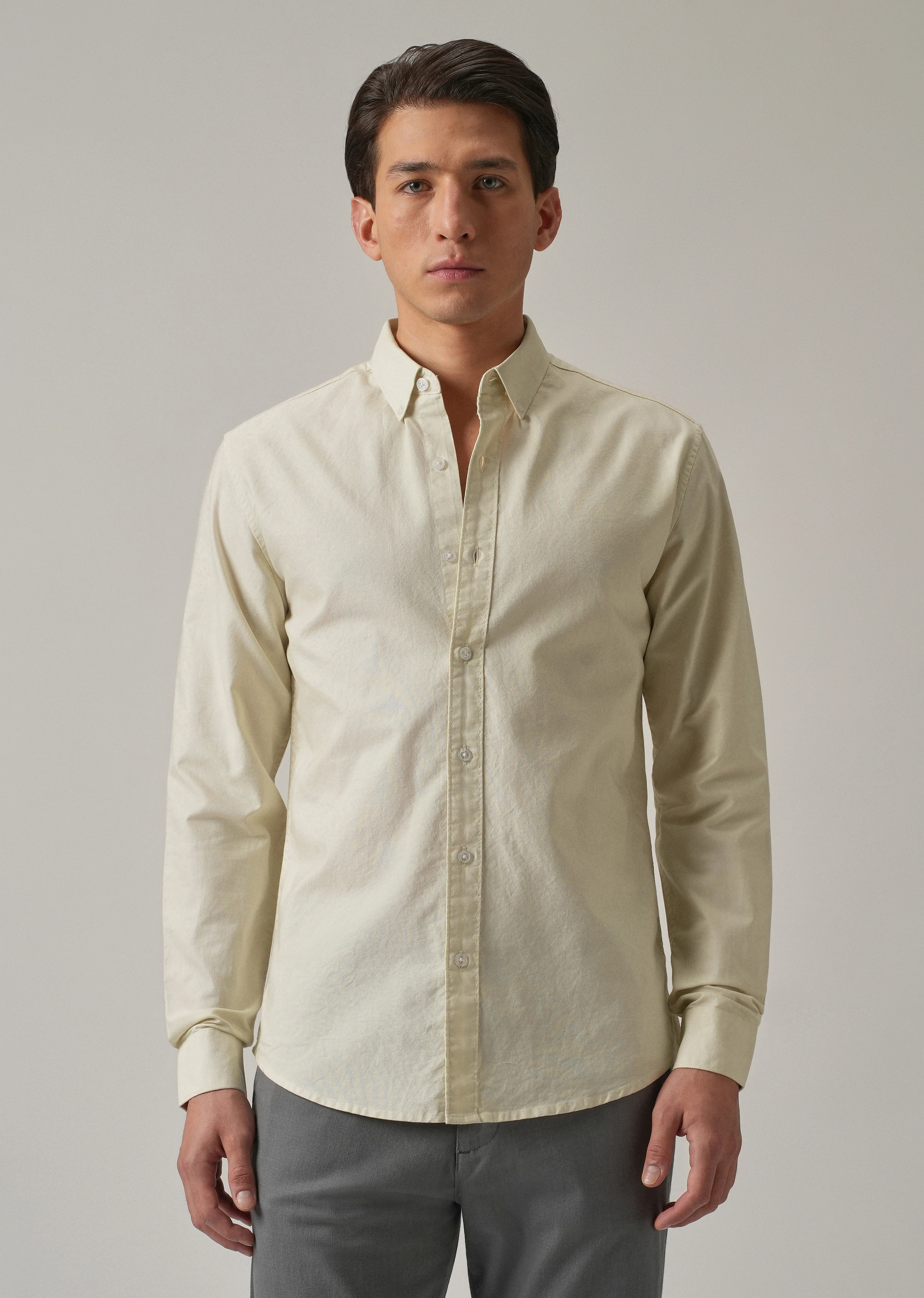 Cream Plain Elbow Patch Oxford Shirt - Image 4