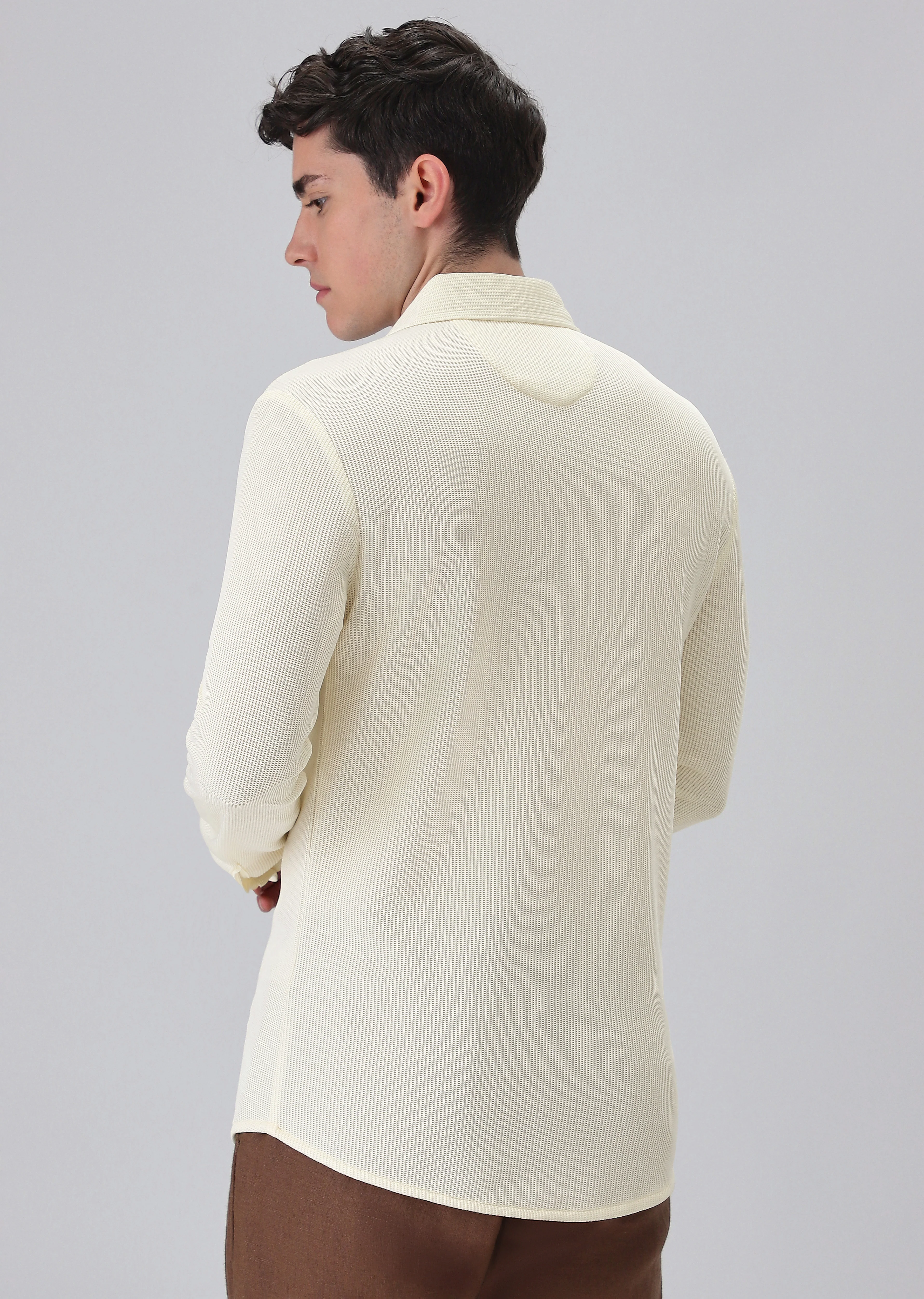 Cream Plain Knitted Shirt - Image 2