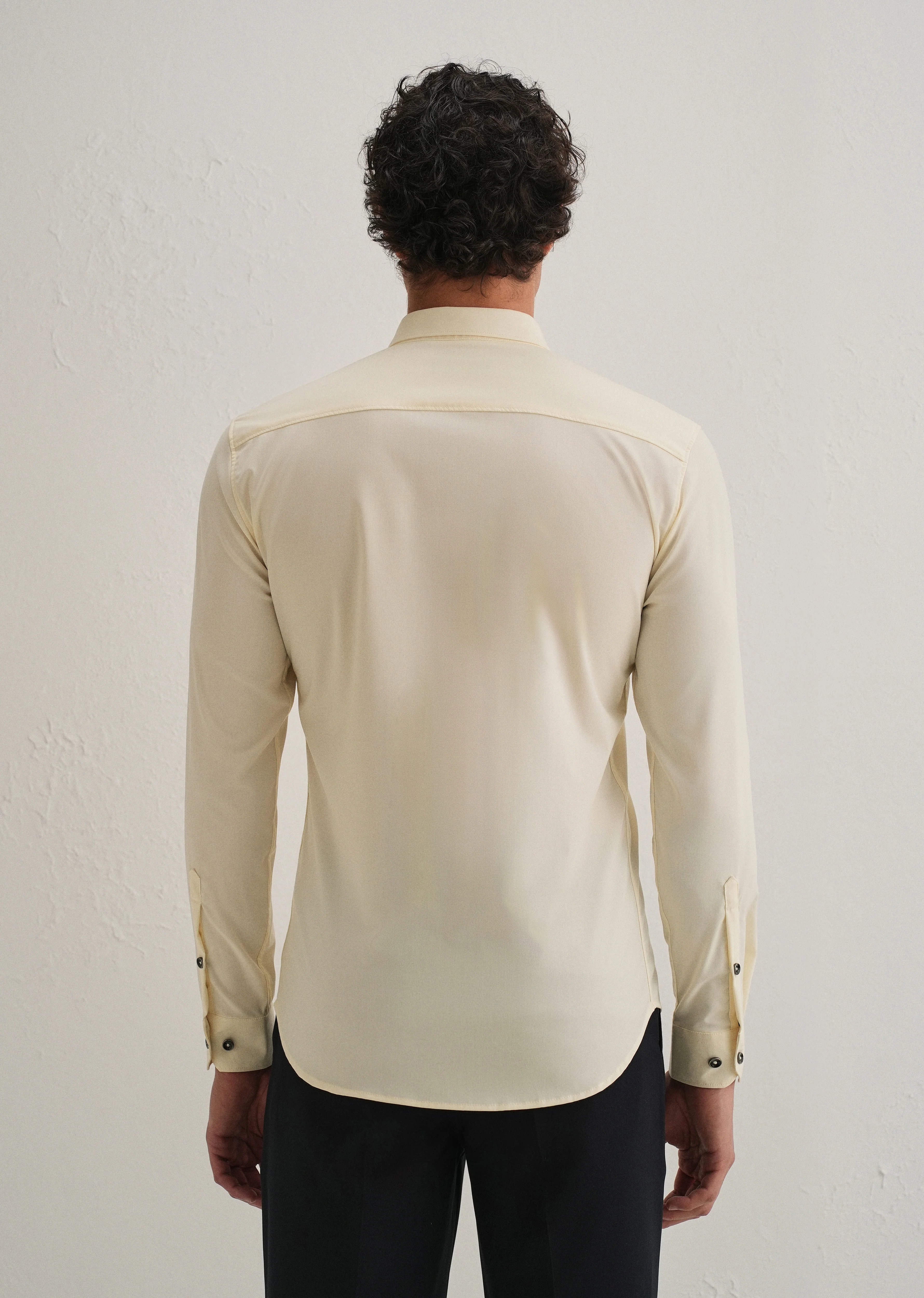 Cream Plain Wrinkle Free Shirt - Image 2