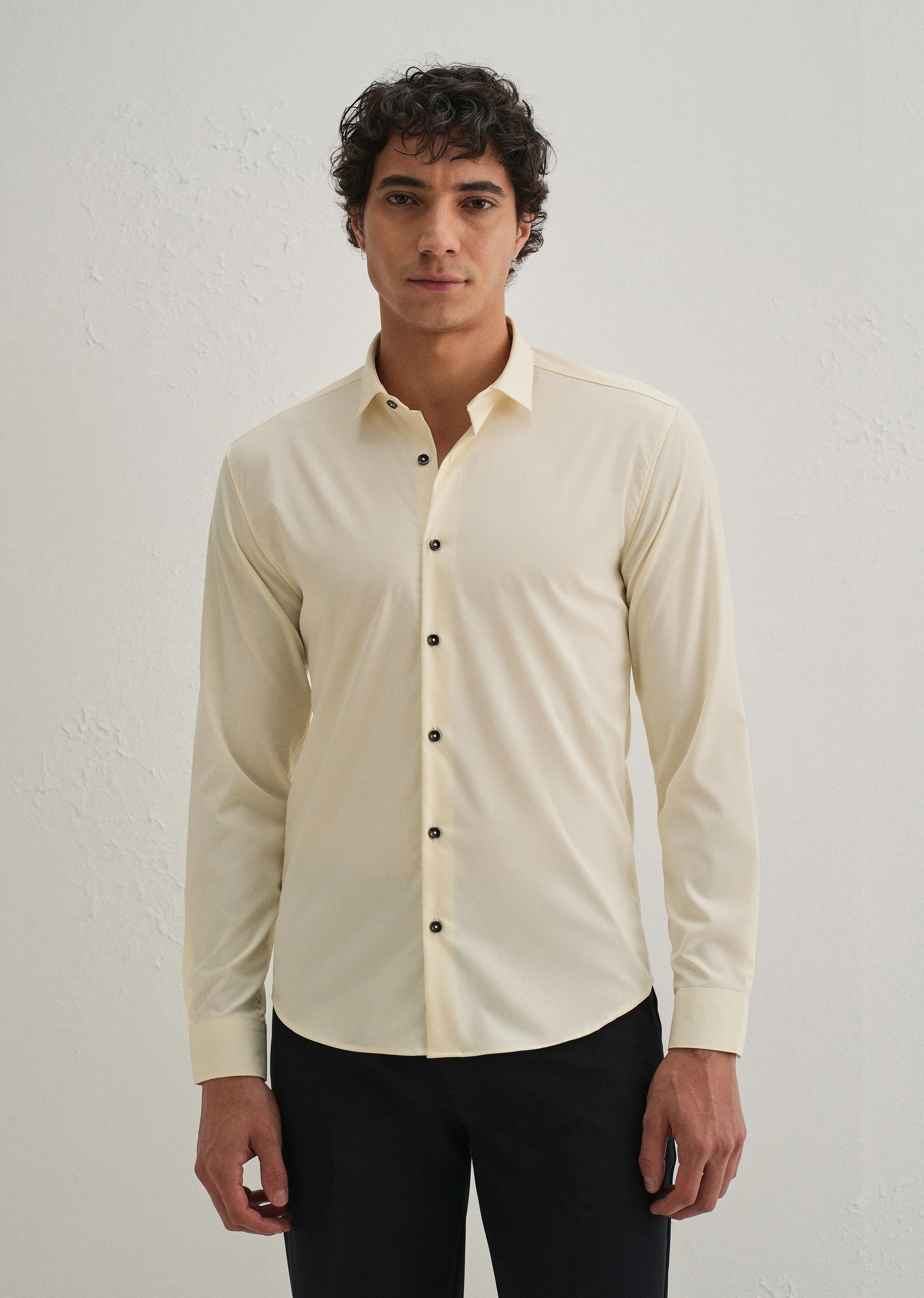 Cream Plain Wrinkle Free Shirt - Image 3