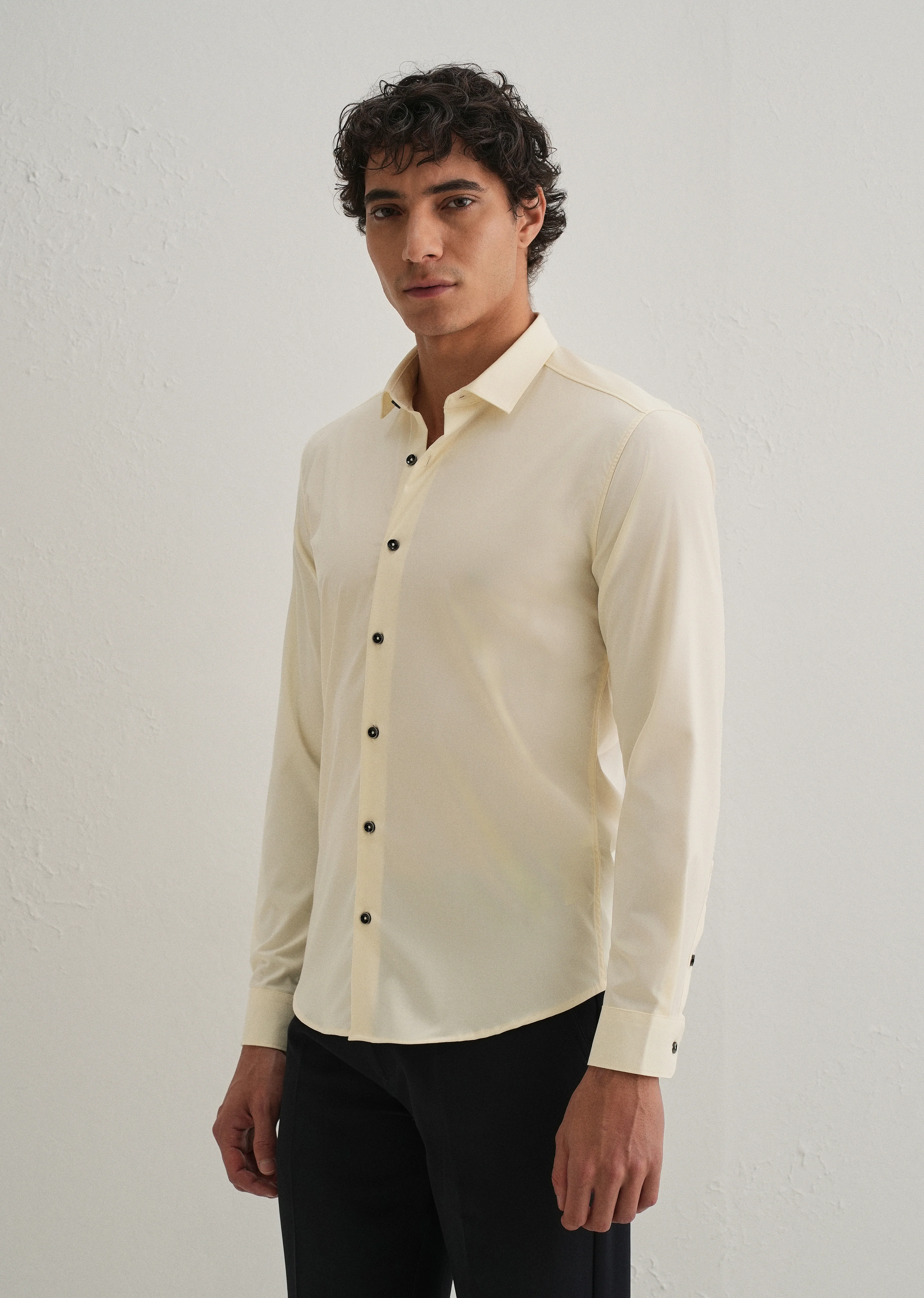 Cream Plain Wrinkle Free Shirt - Image 4